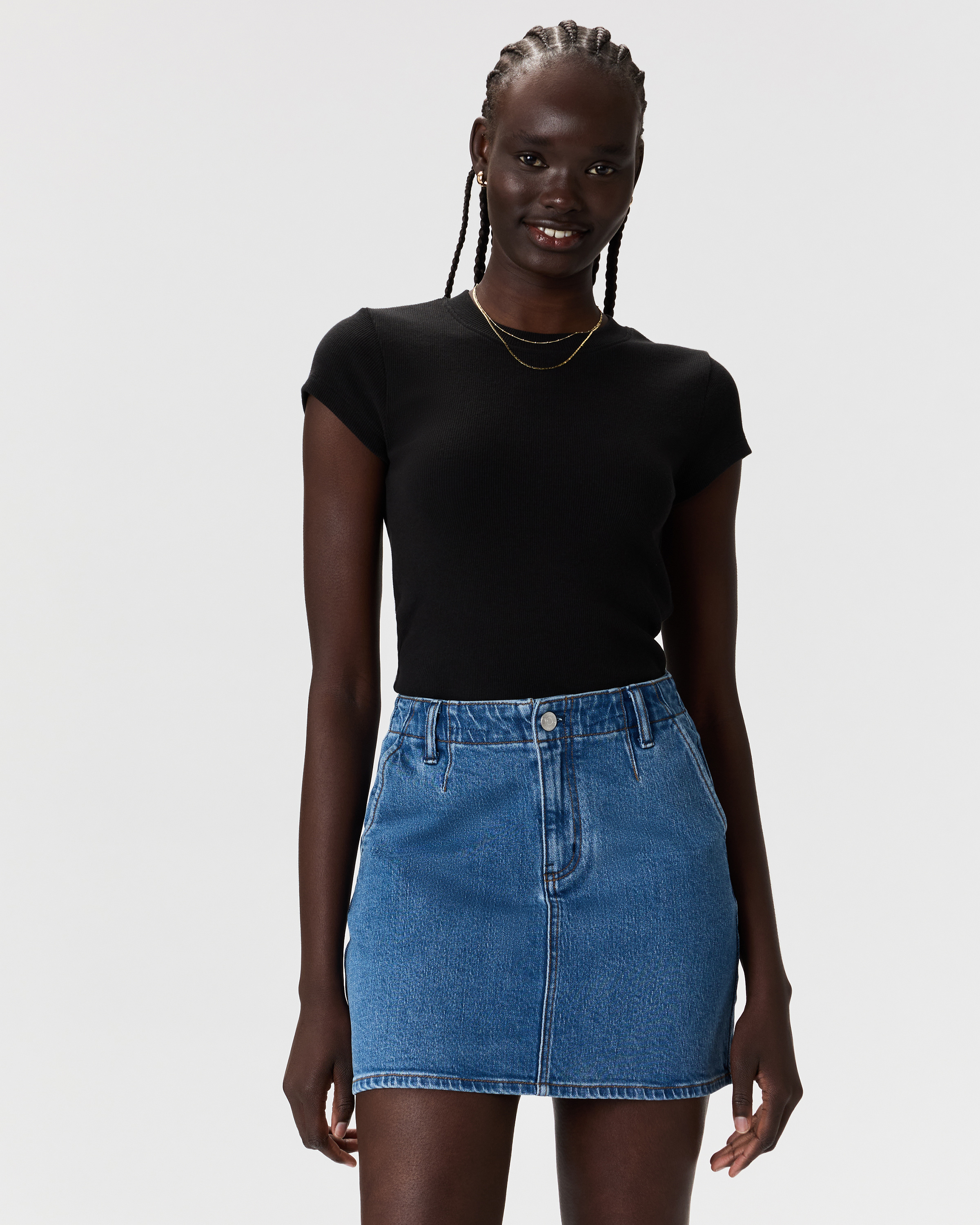 Stretch Denim Mini Skirt in Atlantic Blue
