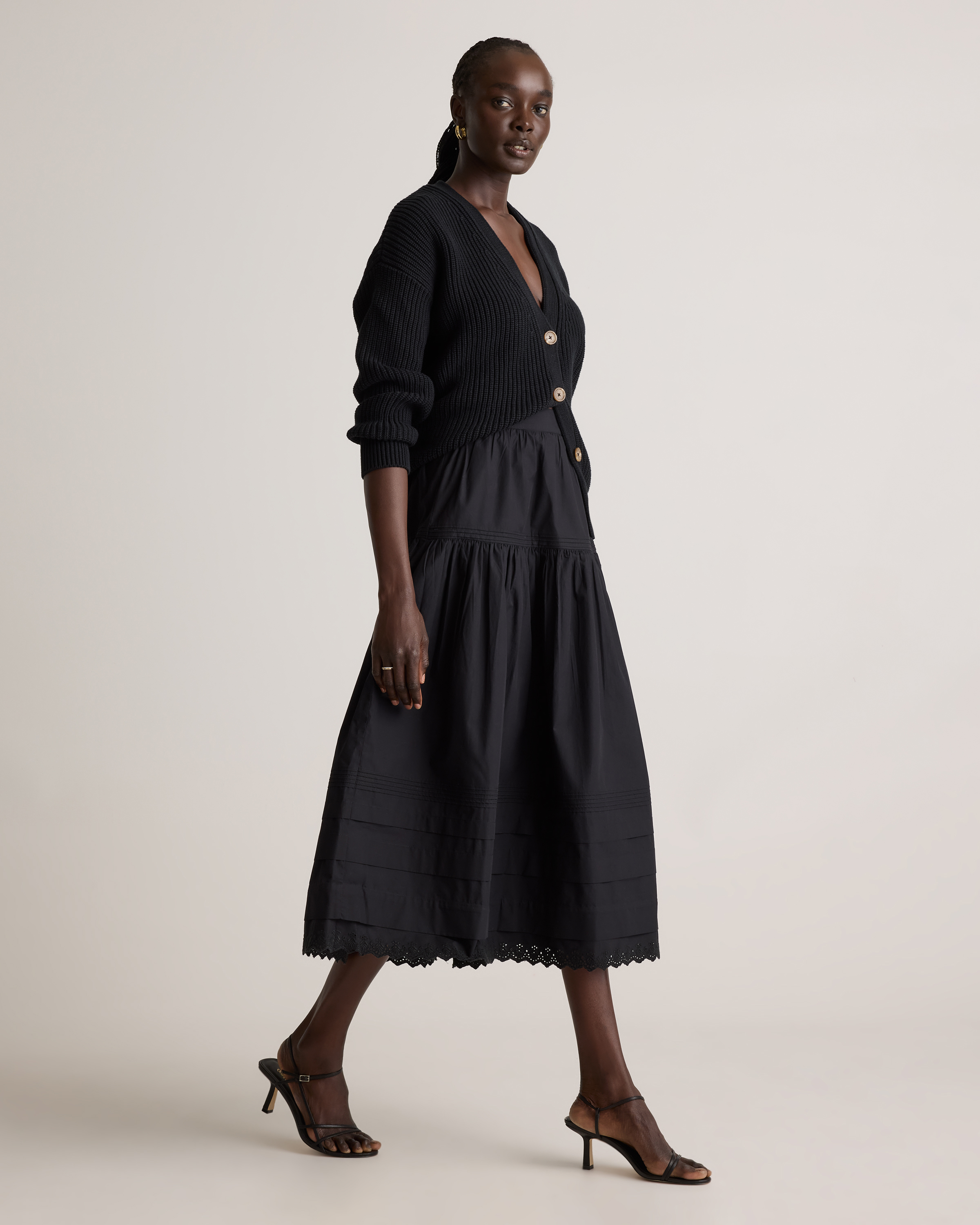 Organic Textured Cotton Pintuck Maxi Skirt in Classic White
