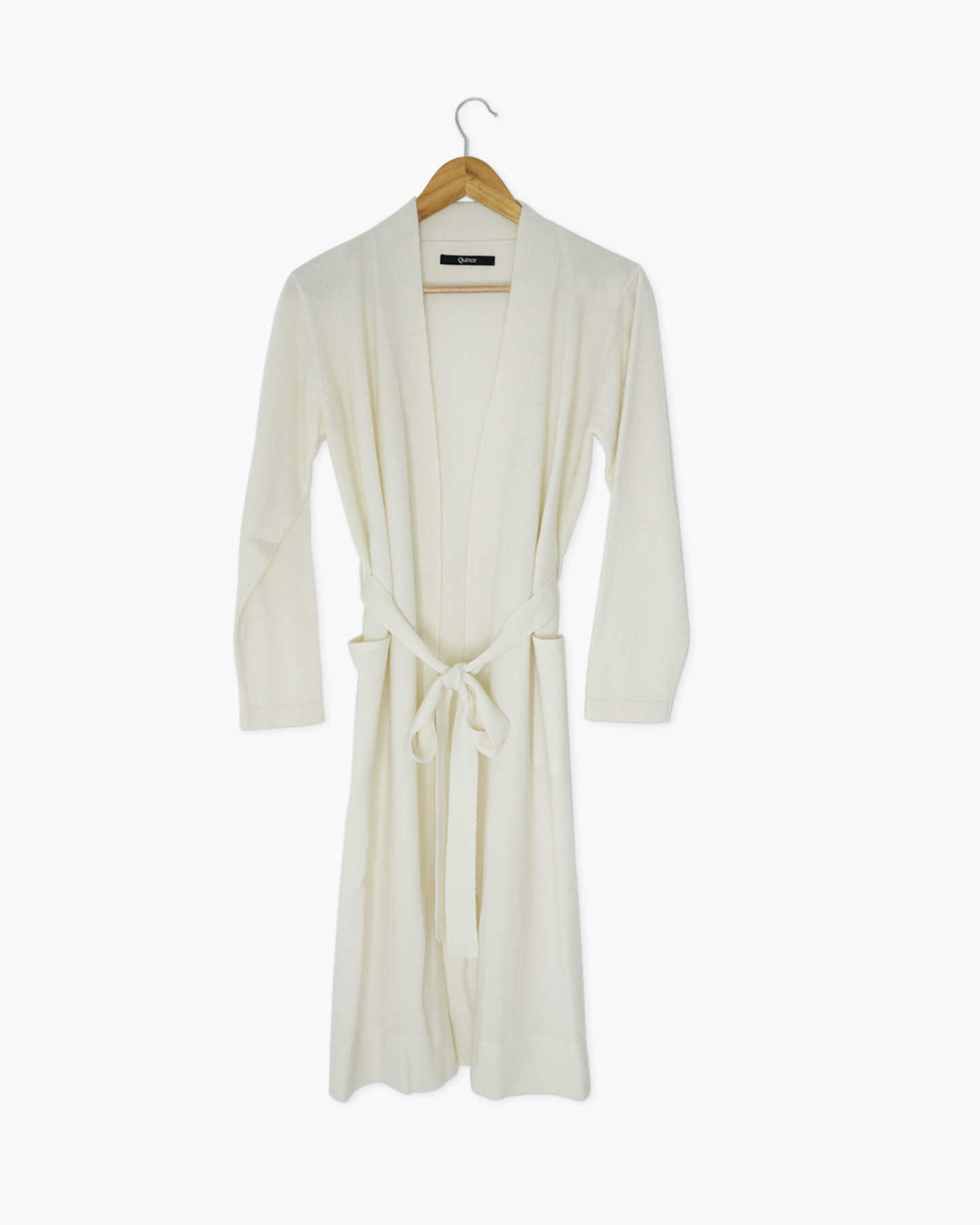 Cashmere robe womens in ivory from the front