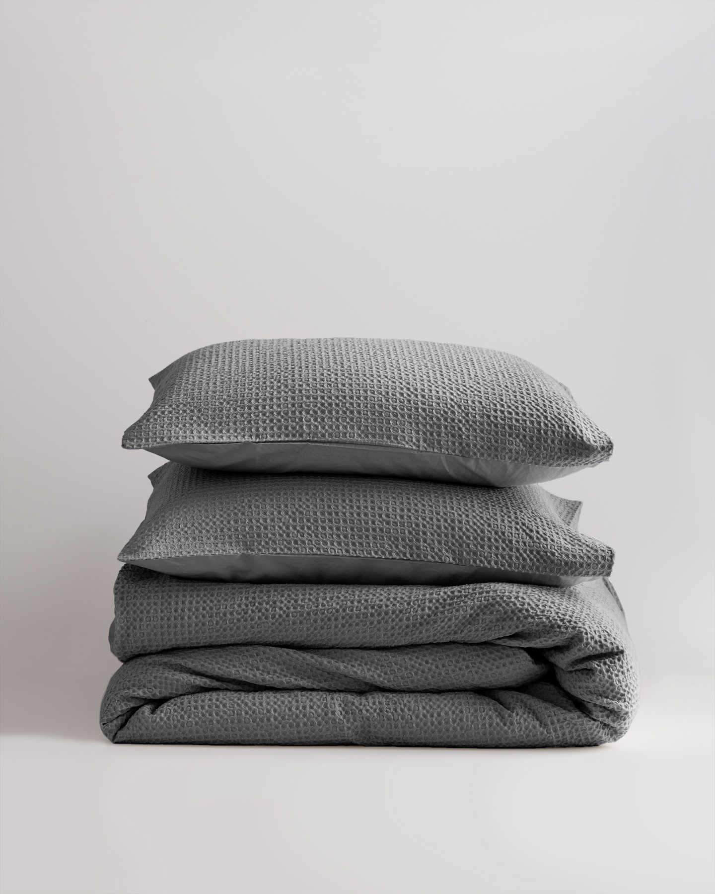 Organic Luxe Waffle Duvet Cover Set - Grey - 4