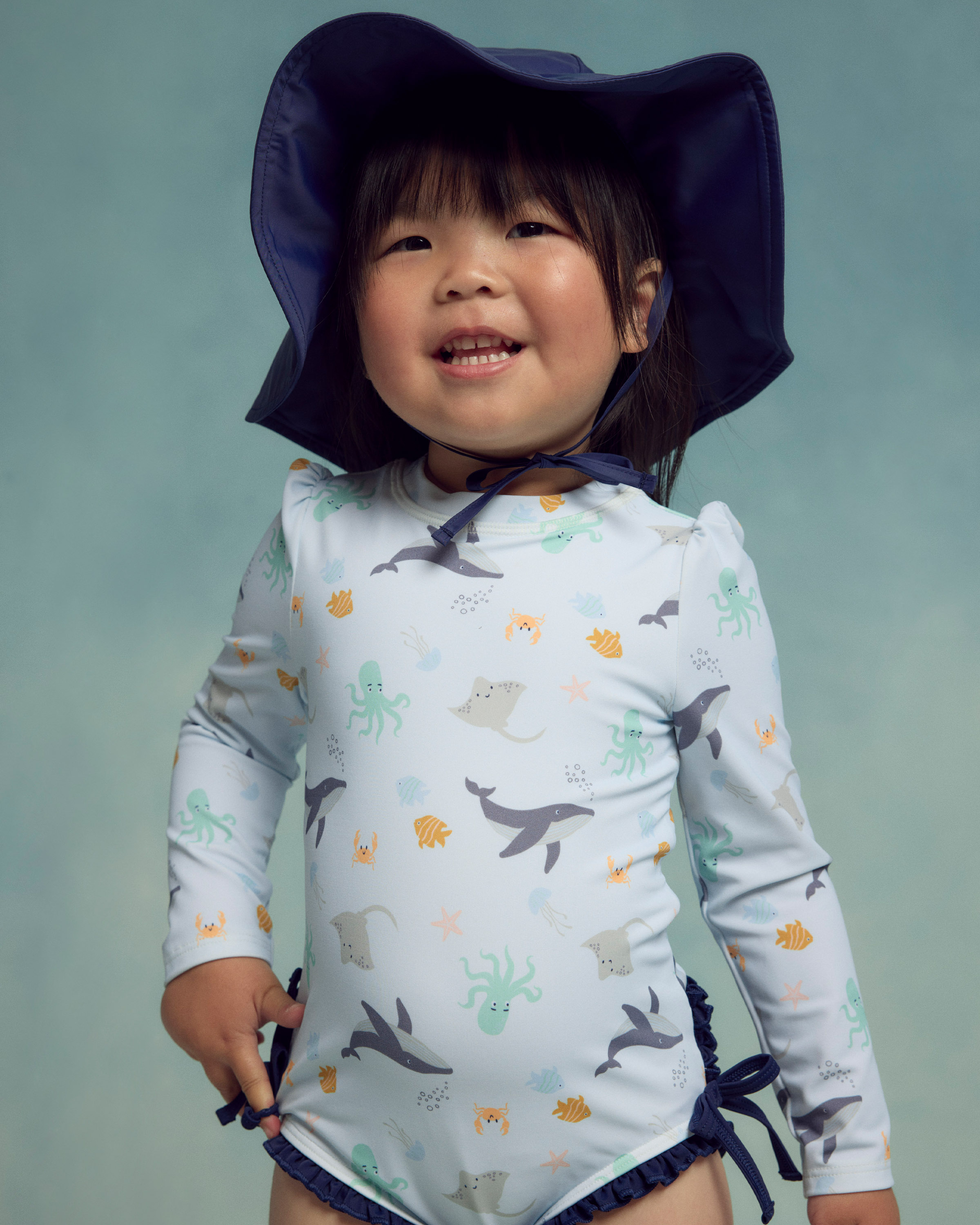 Sunsafe Ruffle One-Piece Rash Guard & Hat Set - thumbnail 2
