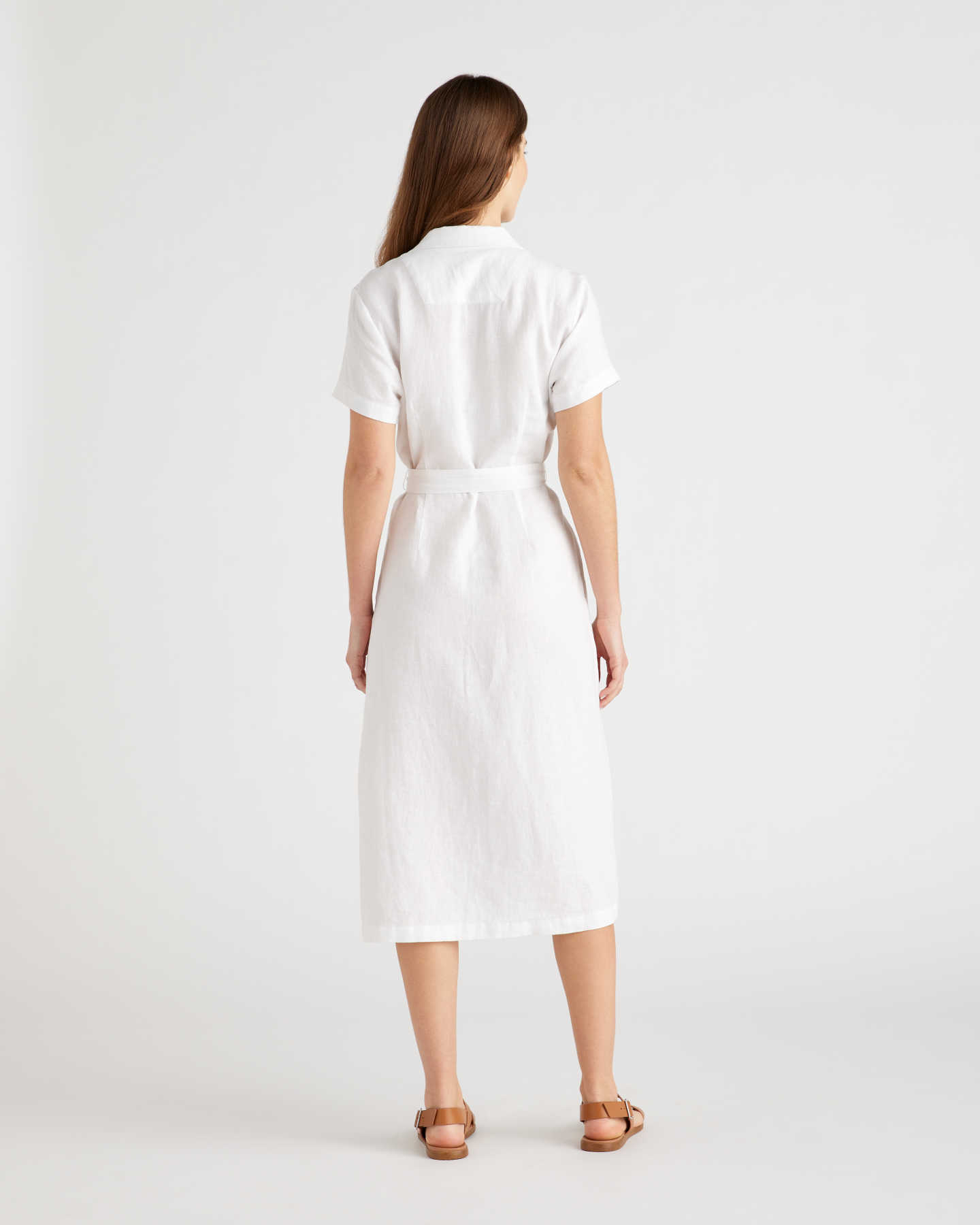 100% European Linen Button Front Dress - White - 3 - Thumbnail
