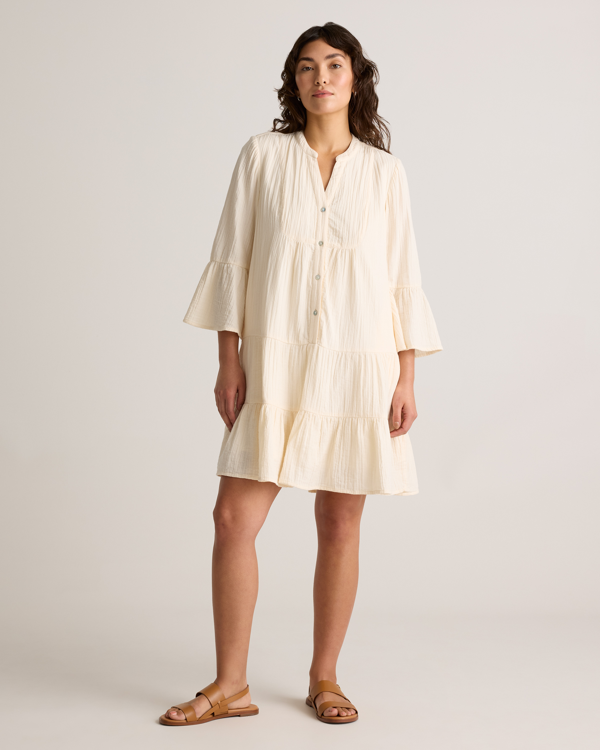100% Organic Cotton Gauze Long Sleeve Tiered Mini Dress