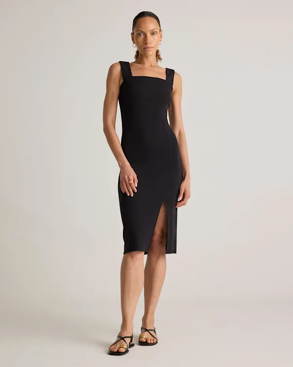 Tencel Rib Knit Sleeveless Square Neck Midi Dress