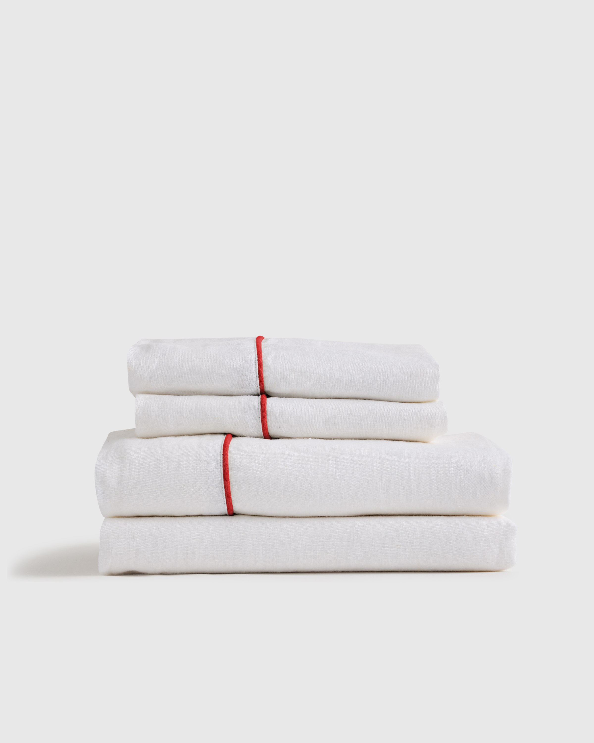 European Linen Piped Sheet Set in Oat/Espresso