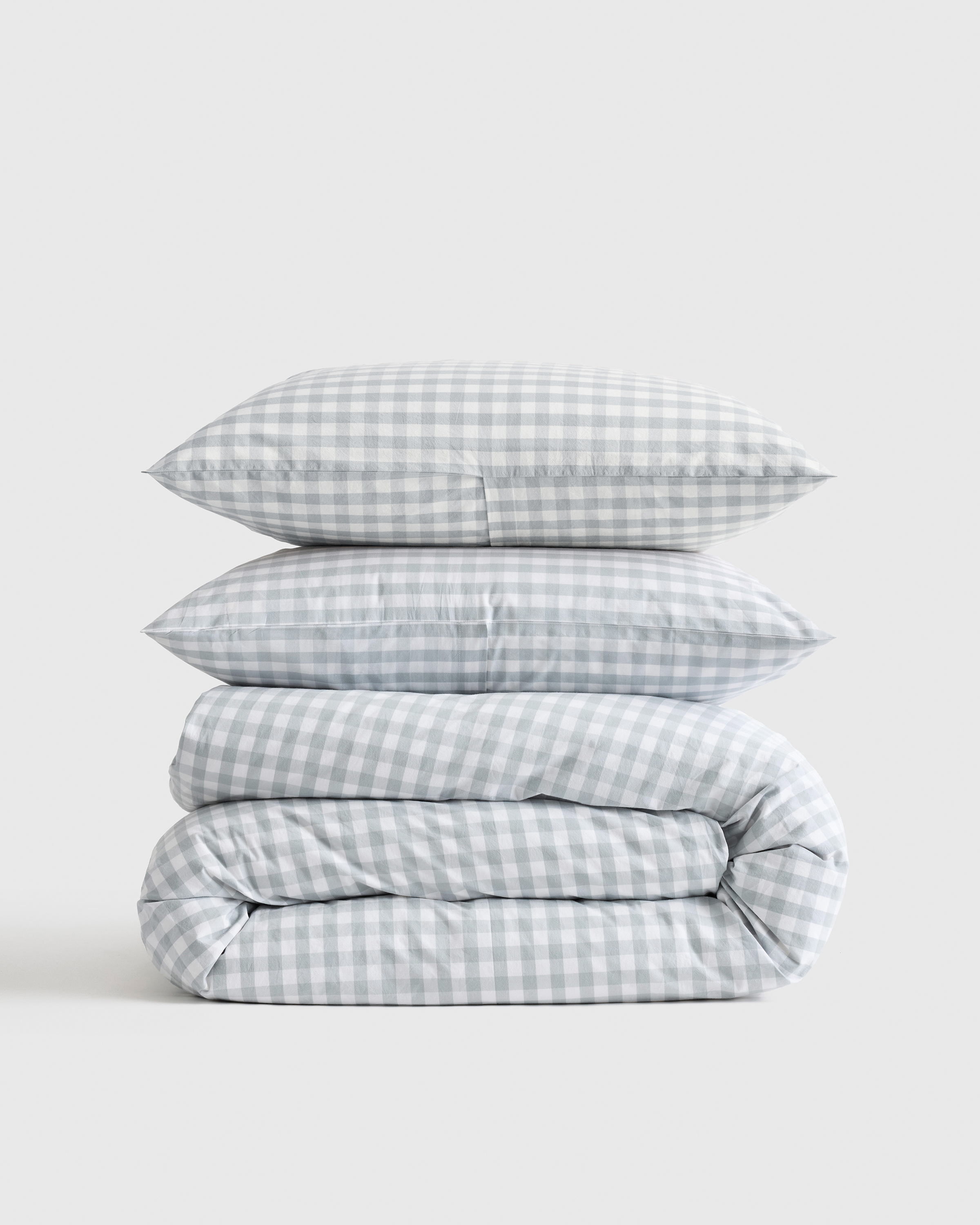 Classic Organic Percale Gingham Duvet Cover Set in Cafe