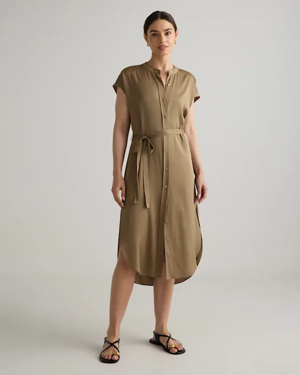 Washable Stretch Silk Midi Shirt Dress