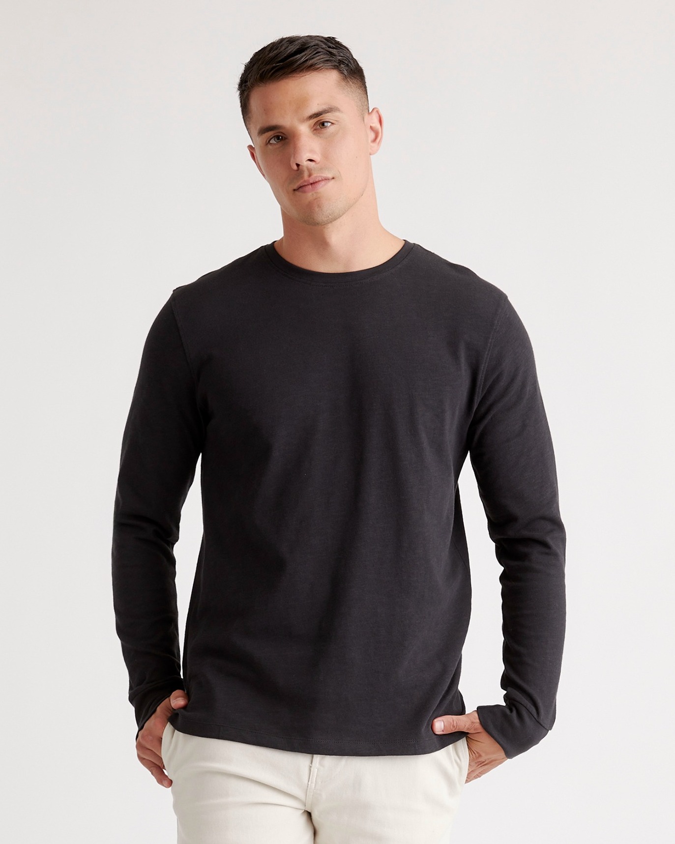 Shop Quince Men's Slub Long Sleeve T-shirt In Black