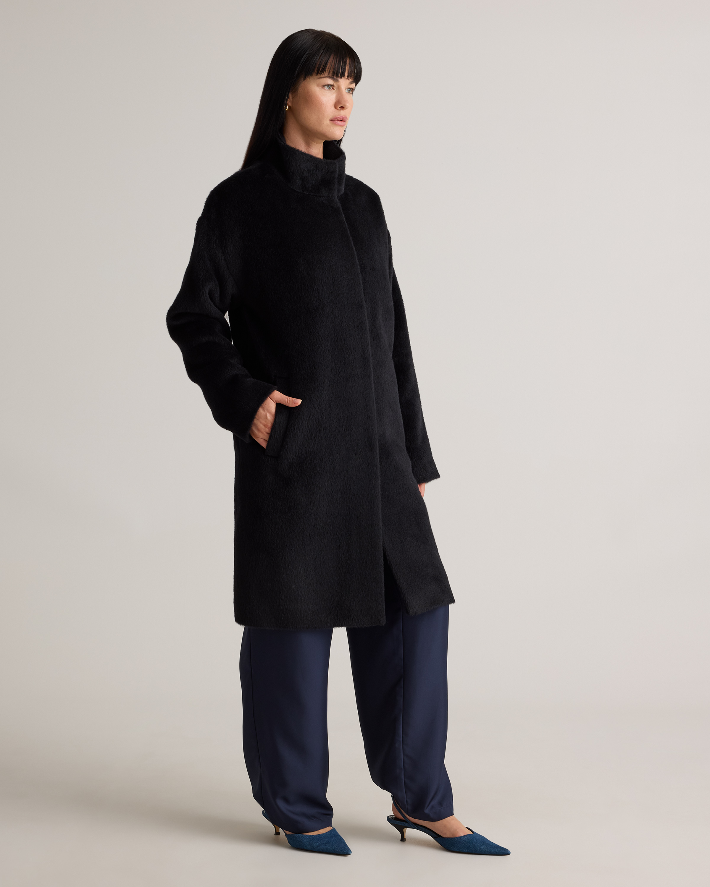 Alpaca-Wool Stand Collar Coat