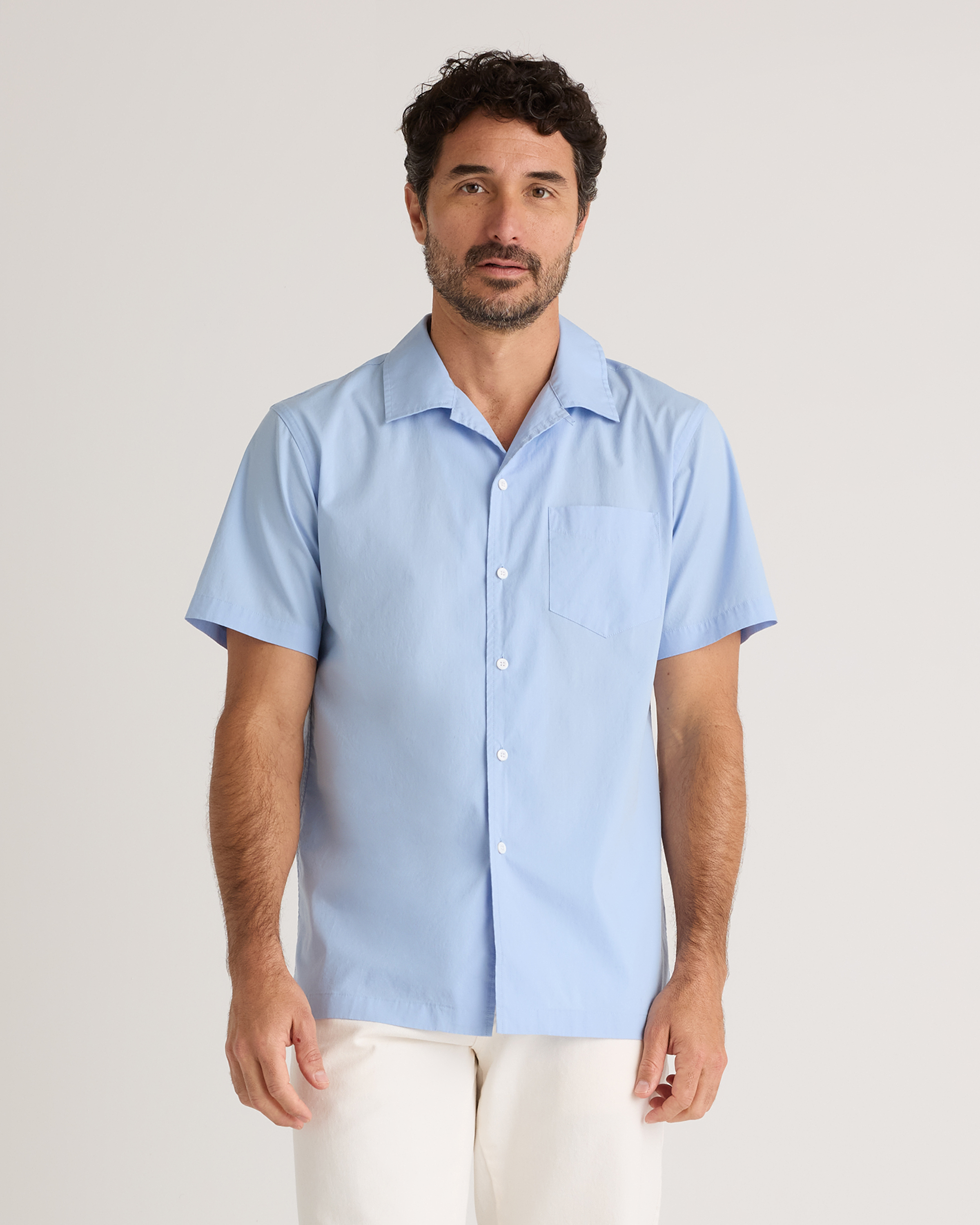 Shop Quince Men's Stretch Poplin Camp Shirt In Light Blue