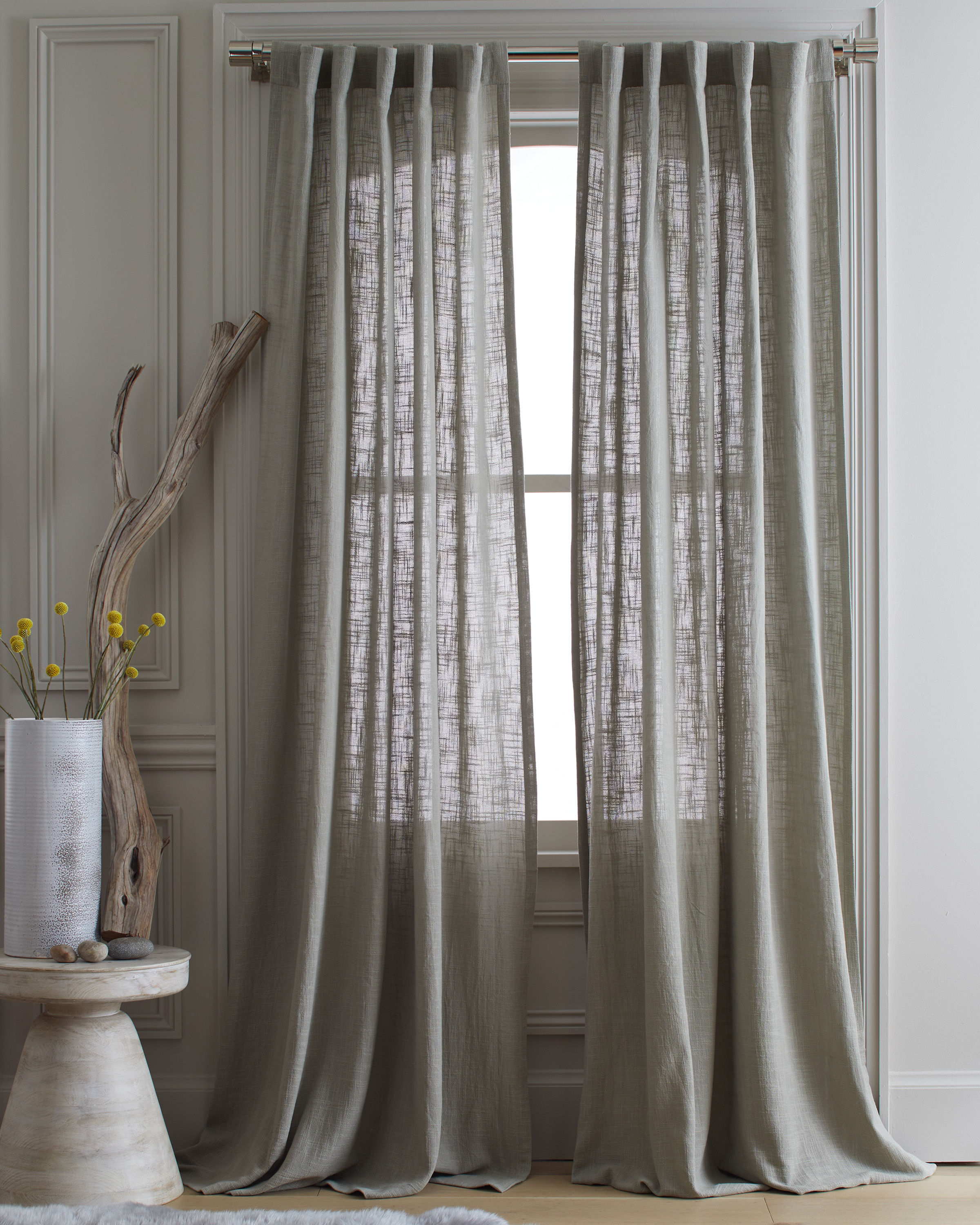 Quince Cotton Sheer Curtain Set In Grey
