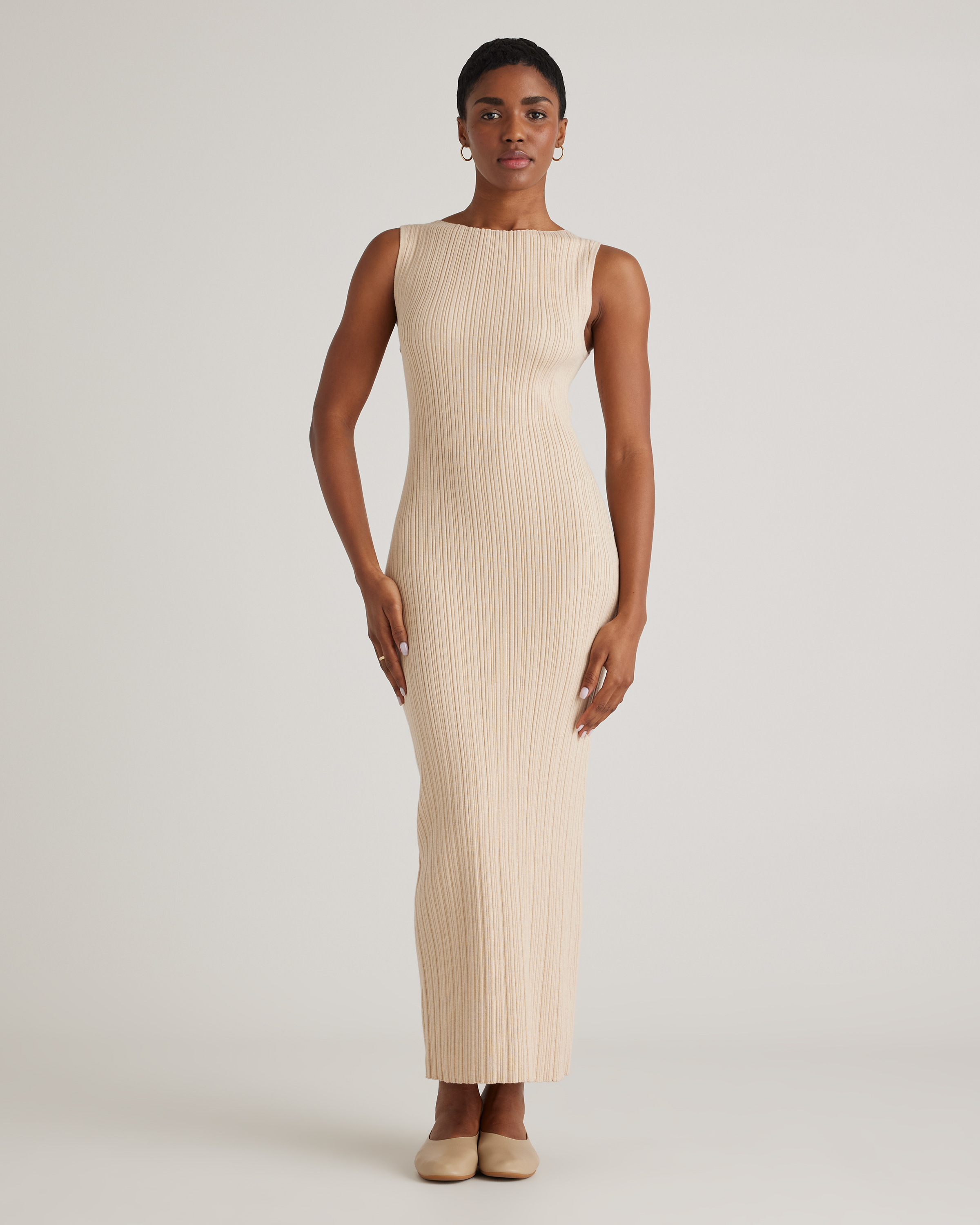 Quince Women's Cotton Cashmere Ribbed Sleeveless Midi Dress In Heather Oatmeal