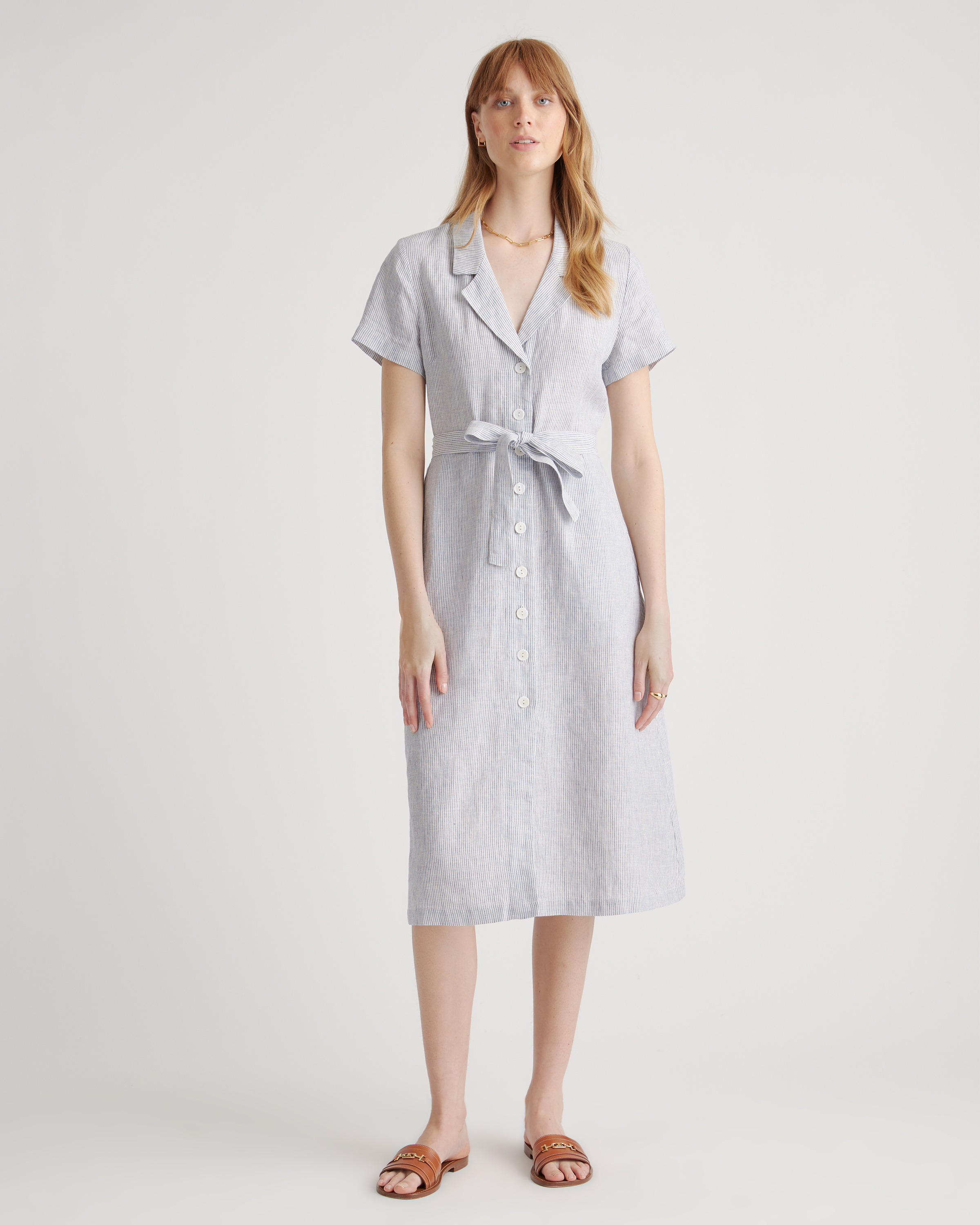 Linen Notch Neck Dress In Birch Colour - Shop Online