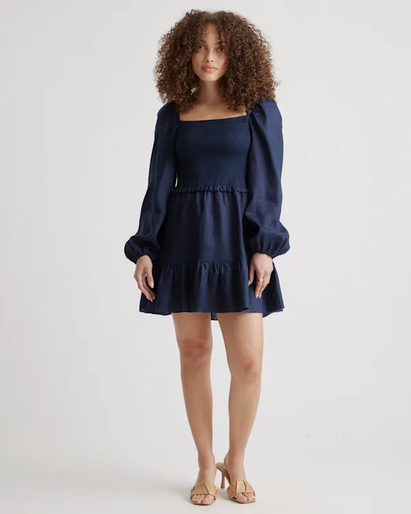 100% European Linen Smocked Mini Dress