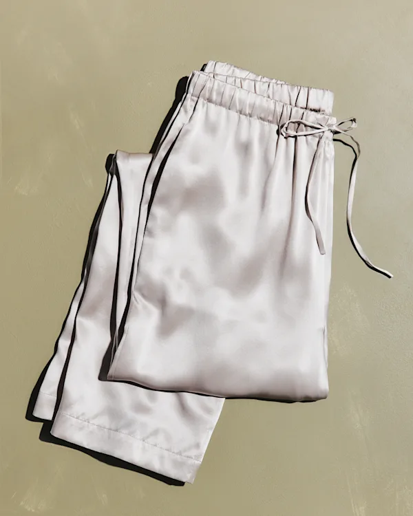 100% Washable Silk Drawstring Wide Leg Pants