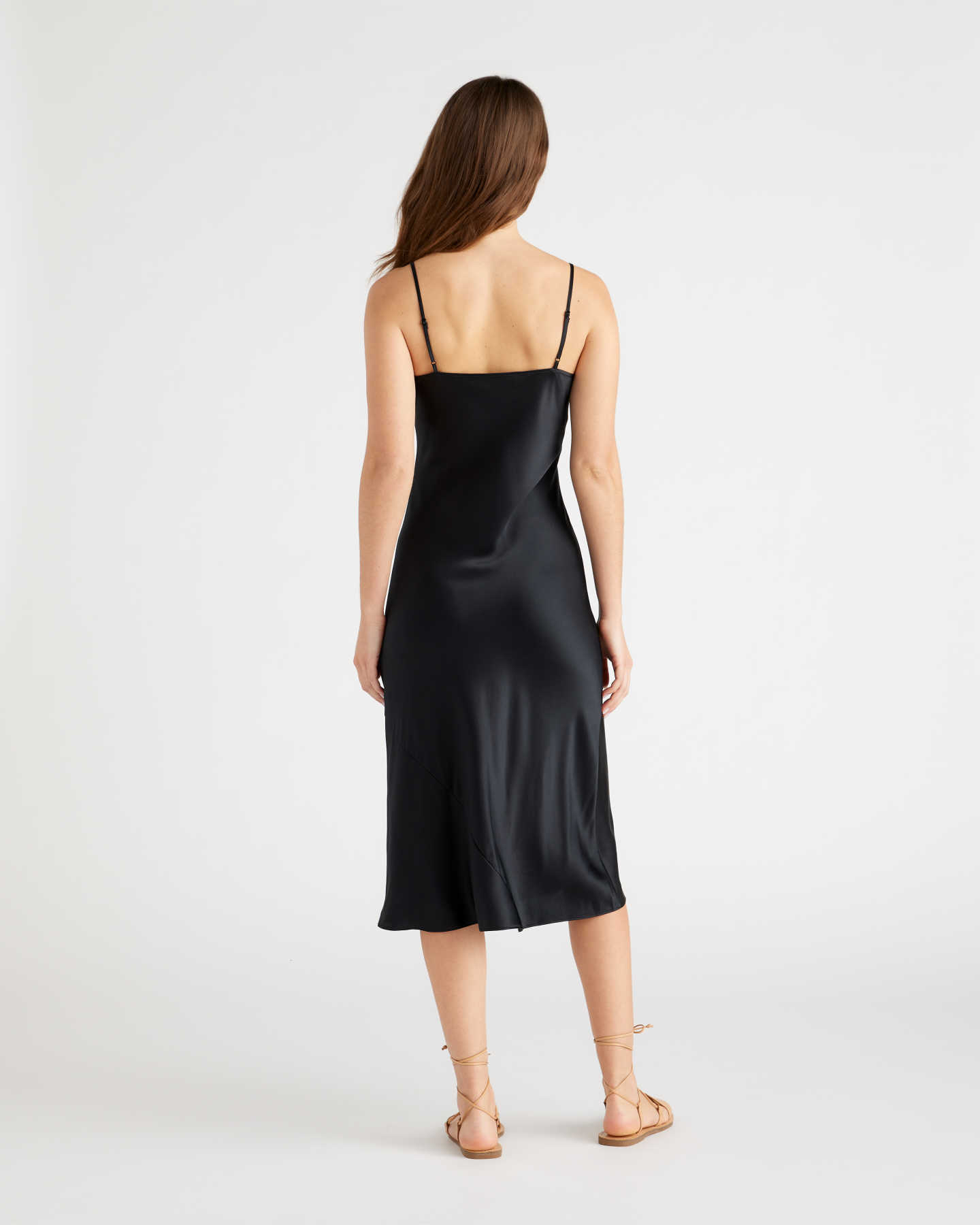 100% Washable Silk Slip Dress - Black - 2 - Thumbnail