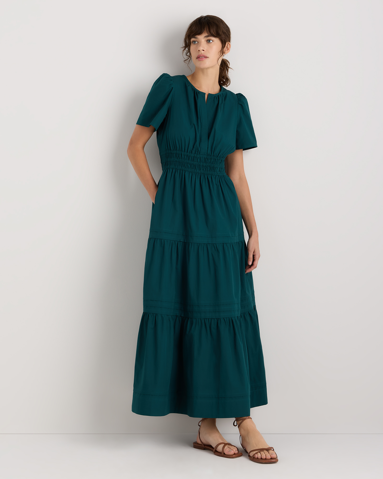 100% Organic Cotton Poplin Tiered Maxi Dress
