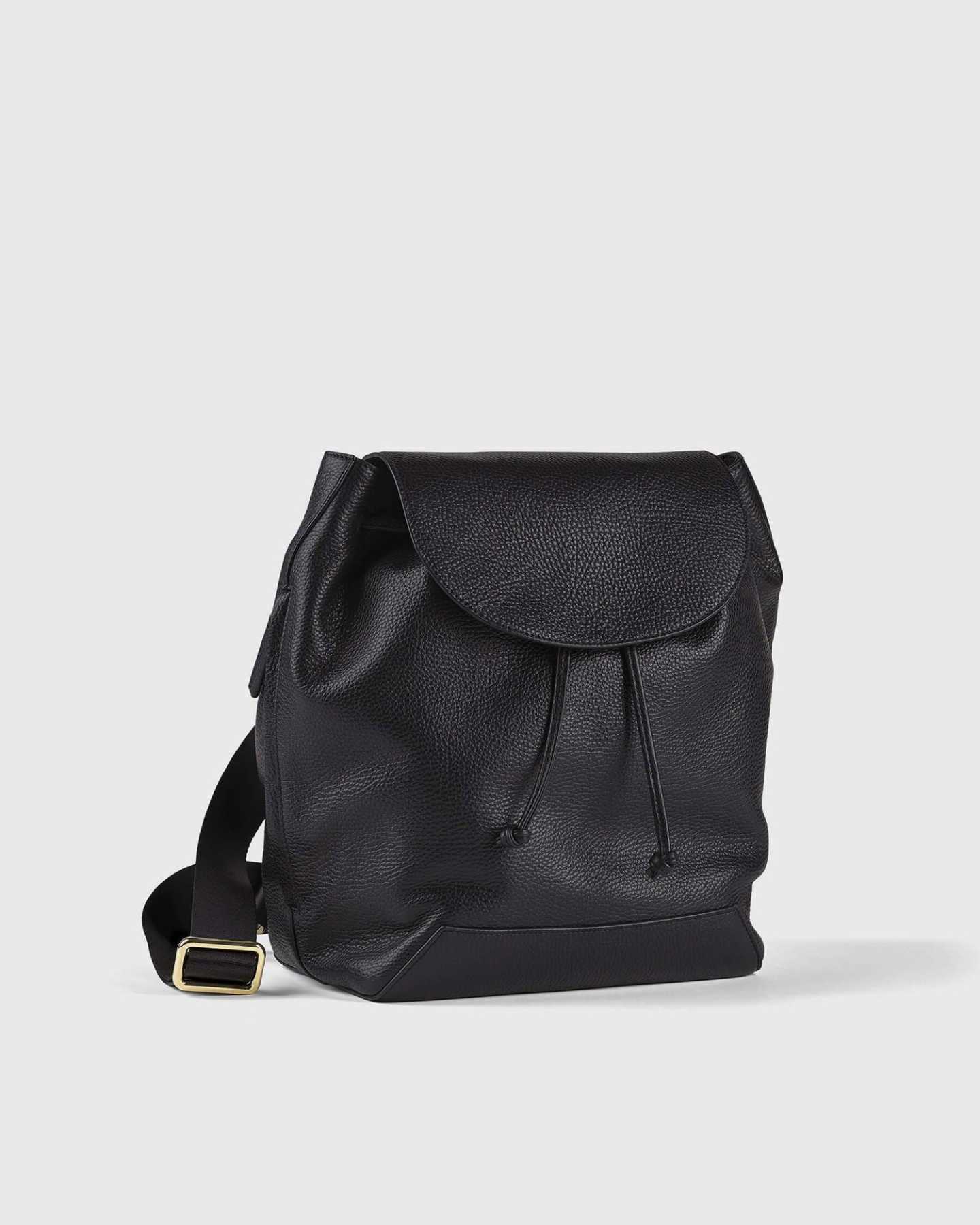 Italian Pebbled Leather Backpack - Black