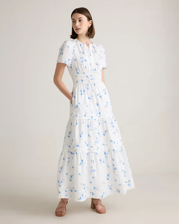 100% Organic Cotton Poplin Tiered Maxi Dress