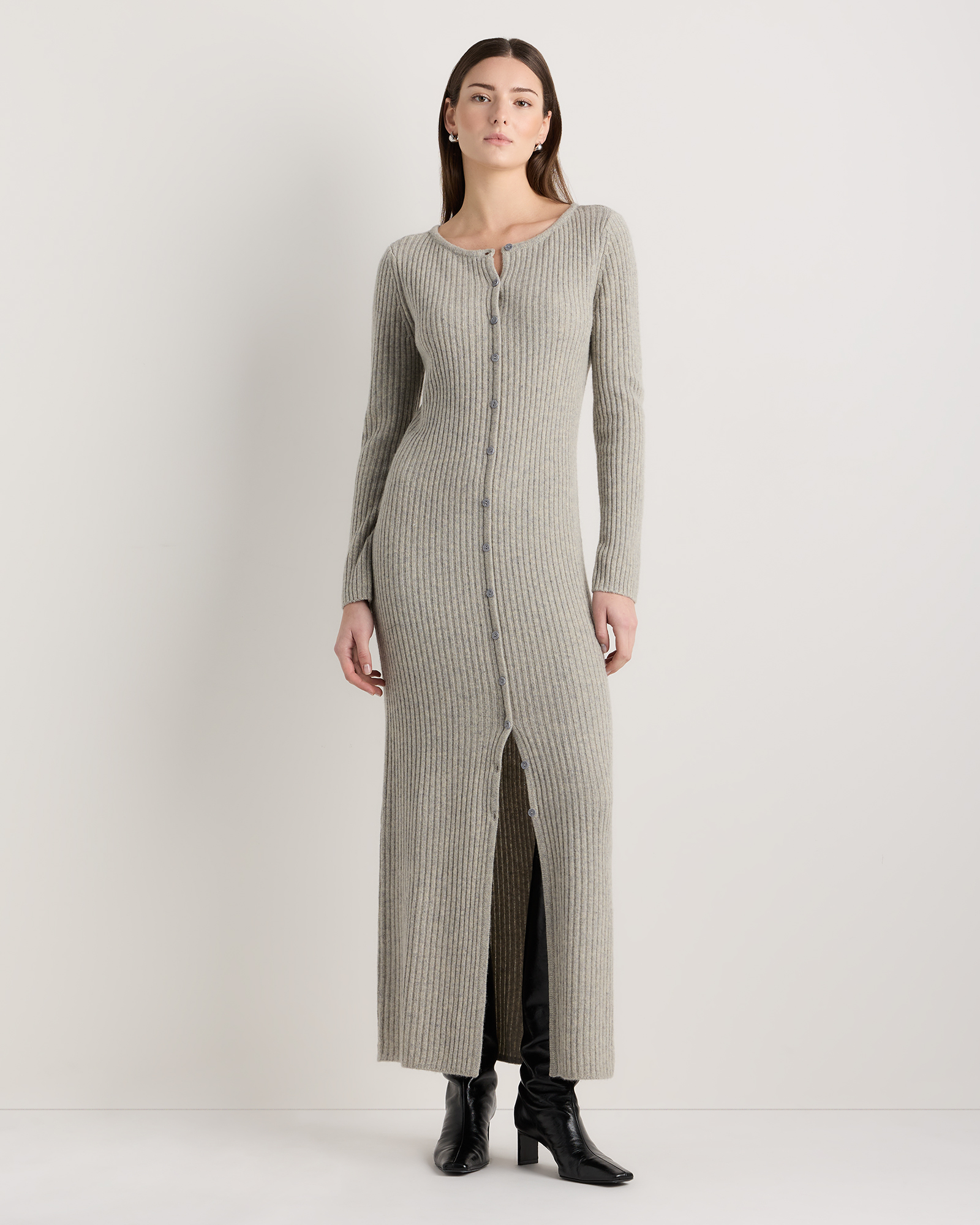 100% Yak Wool Ribbed Cardigan Sweater Dress