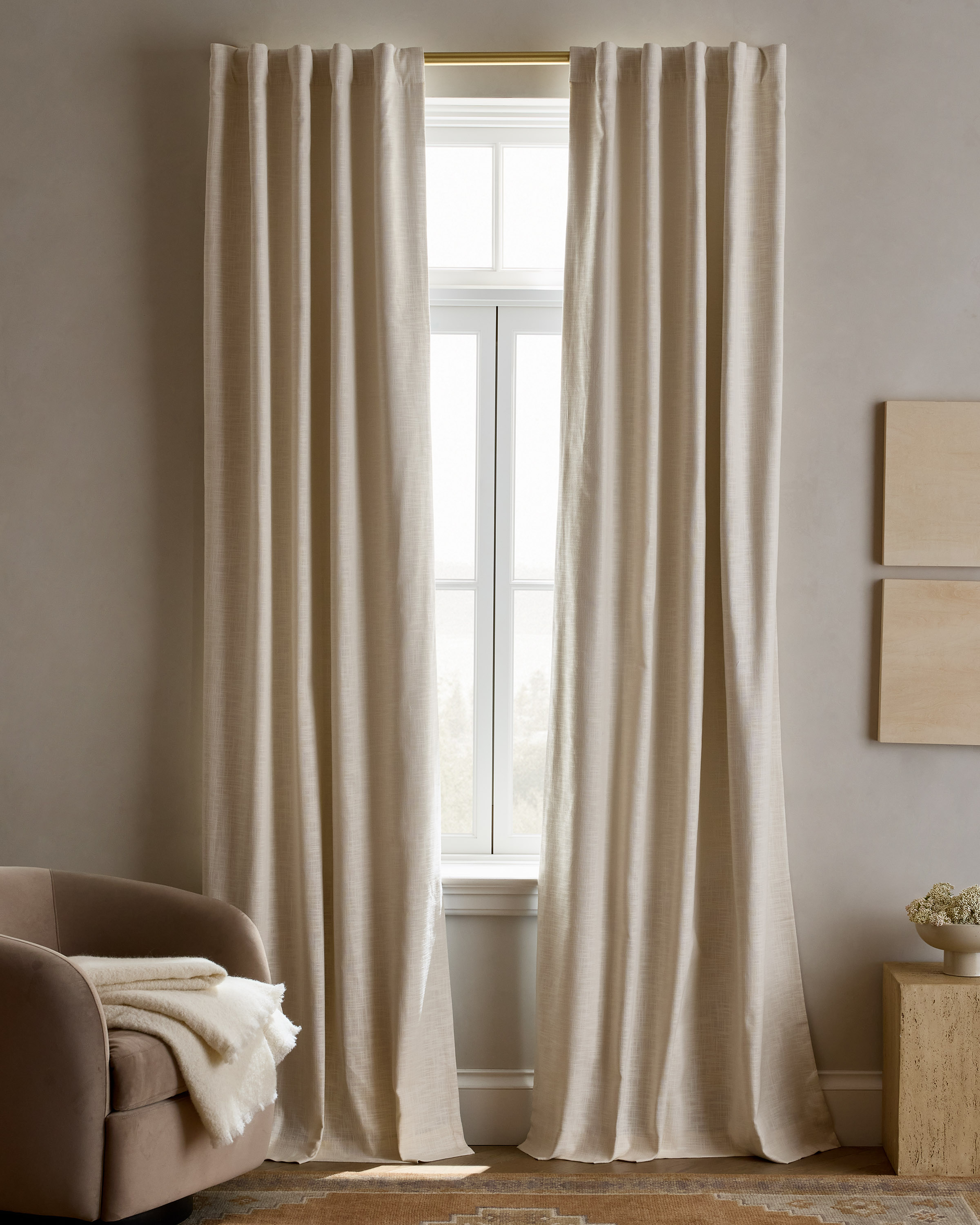 Textured Cotton Room Darkening Curtain in Flax