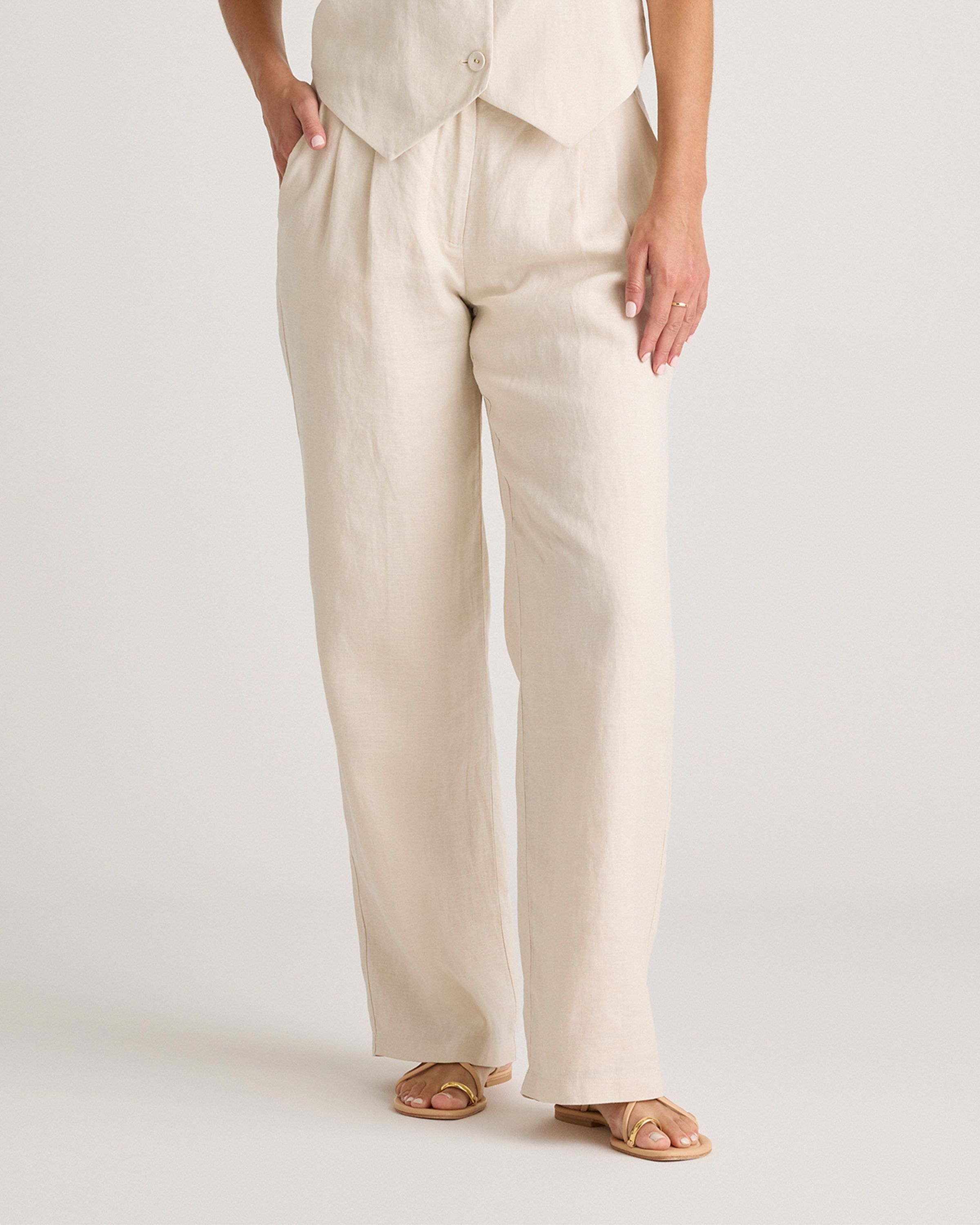 Quince Women's 100% European Linen Pleated Trouser In Sand