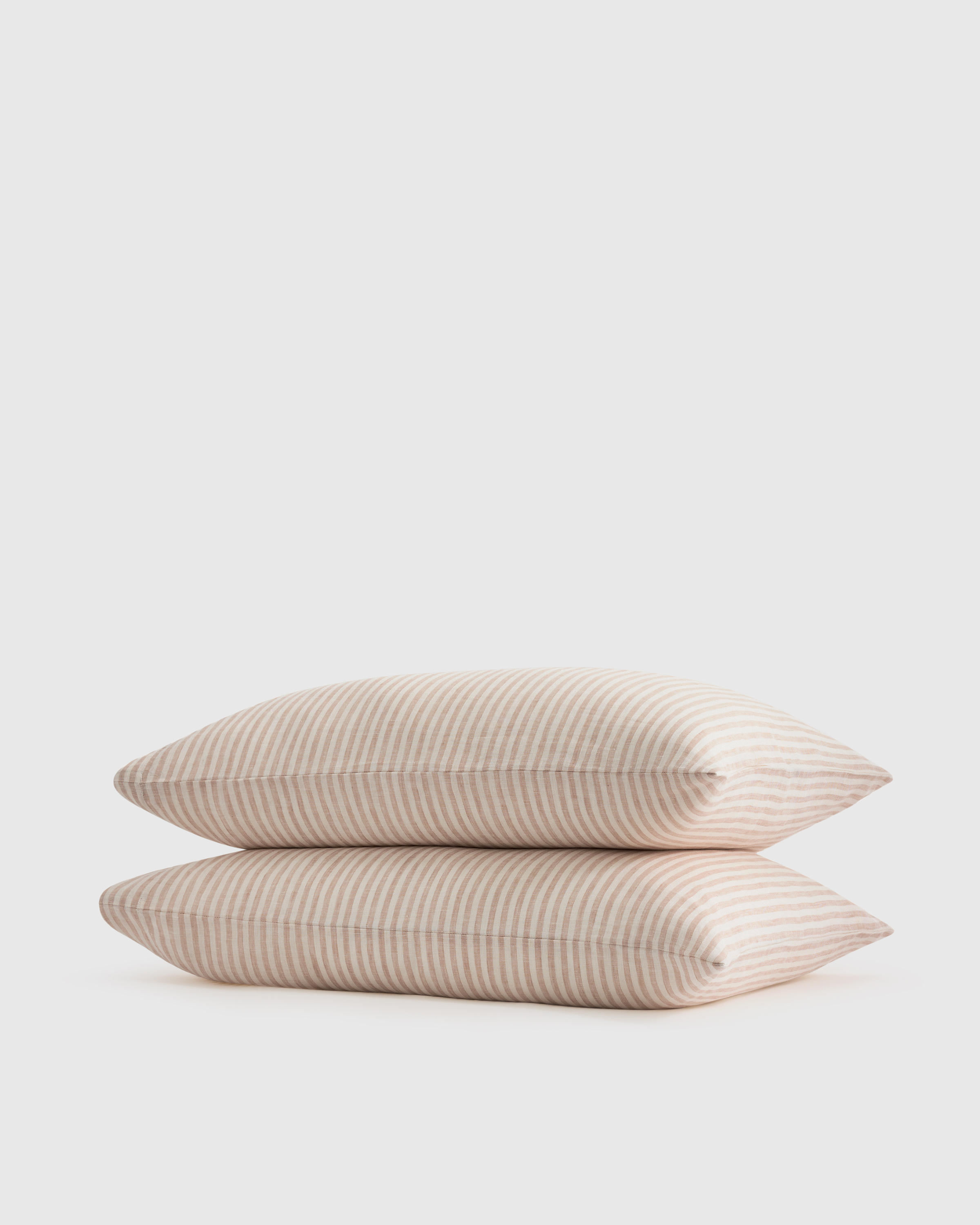 European Linen Stripe Pillowcases Set in Natural/White Mini Pinstripe