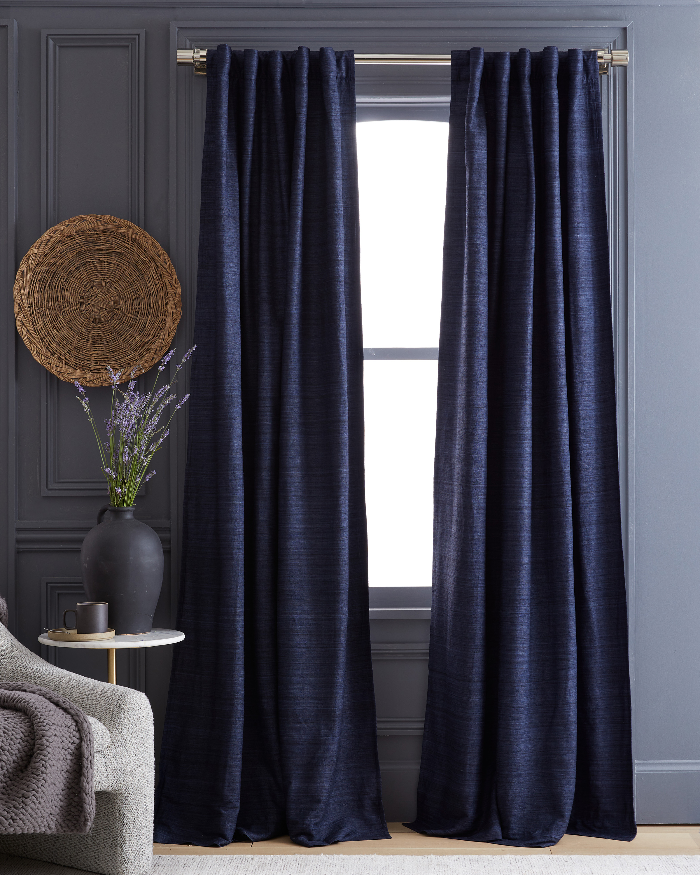 Quince Raw Silk Blackout Curtain In Navy