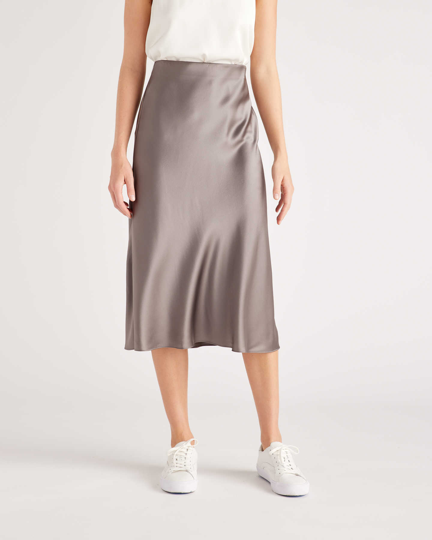 Washable Silk Skirt - Grey - 2 - Thumbnail