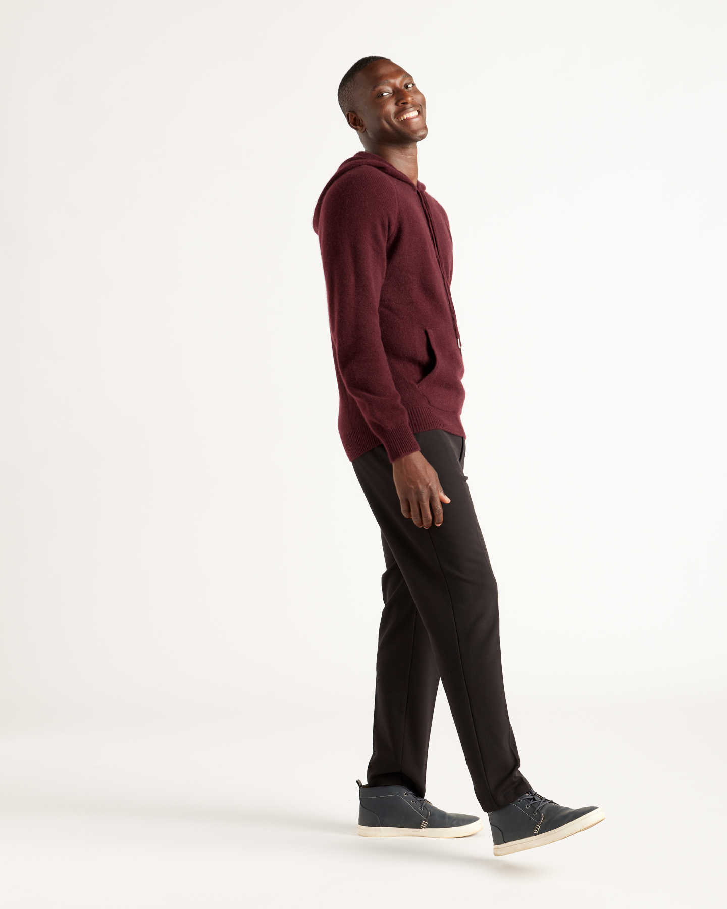 Mongolian Cashmere Pullover Hoodie - Burgundy - 5 - Thumbnail
