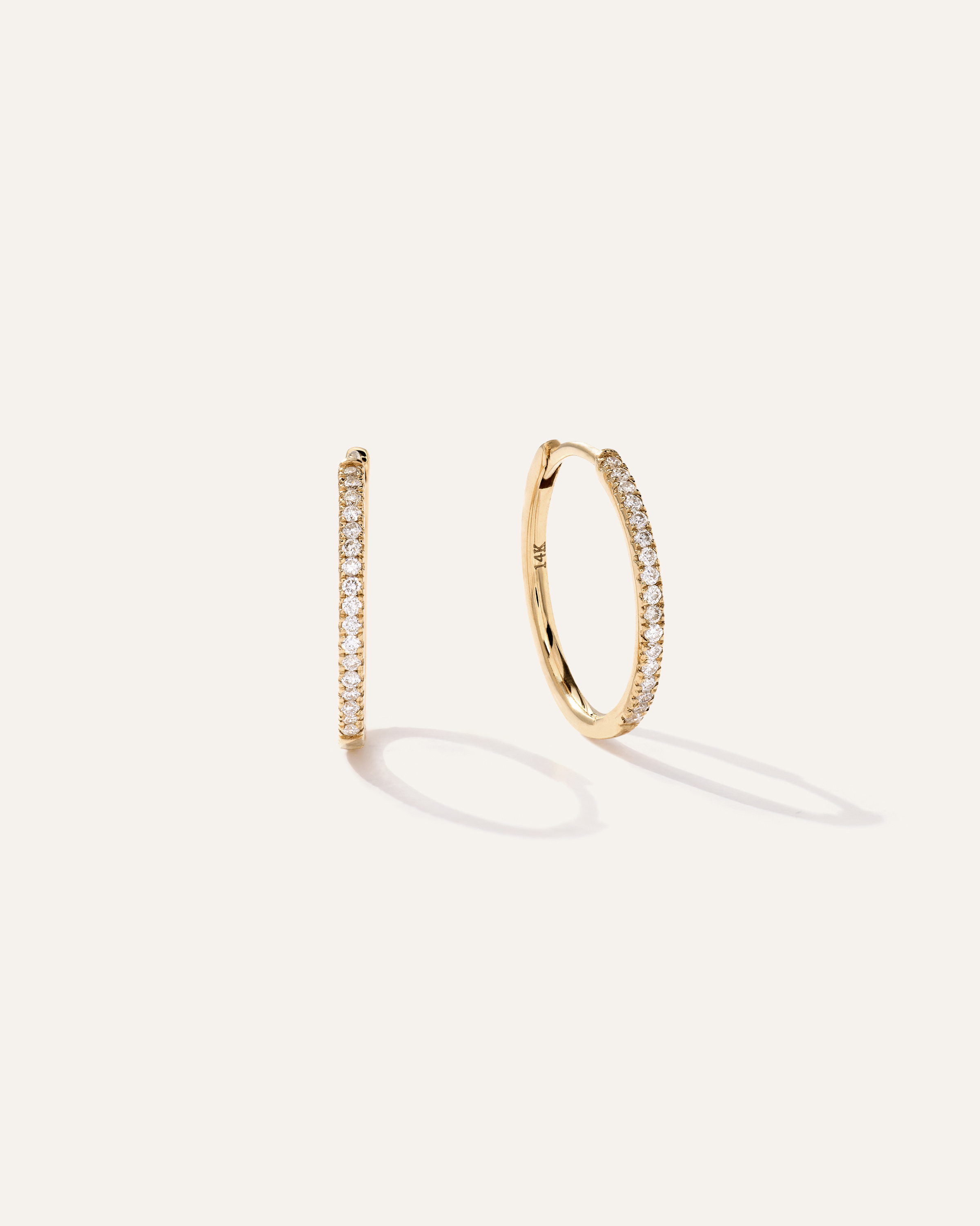 14K Gold Diamond Pave Hoops