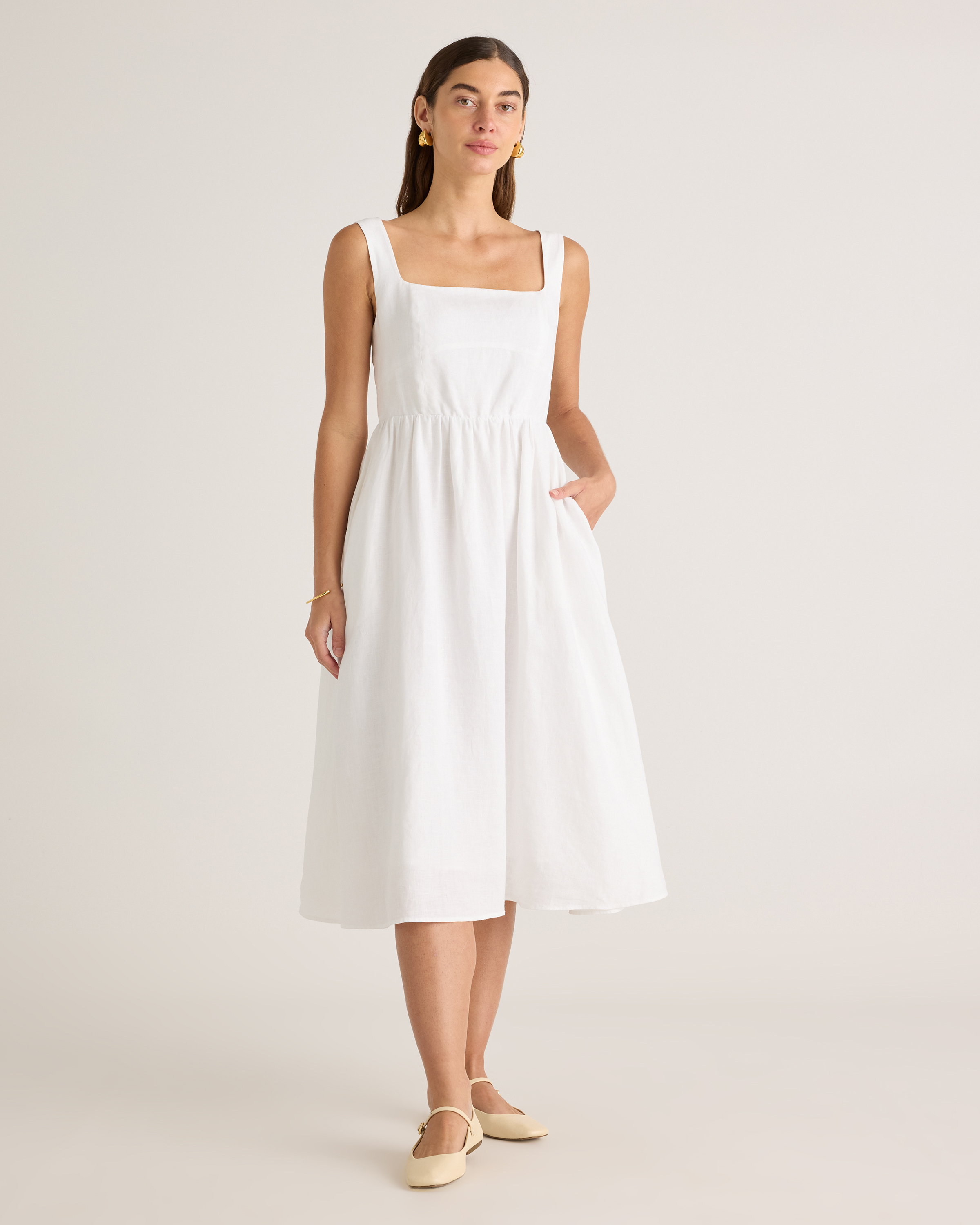 Shop Quince Women's 100% European Linen Fit & Flare Midi Dress In White