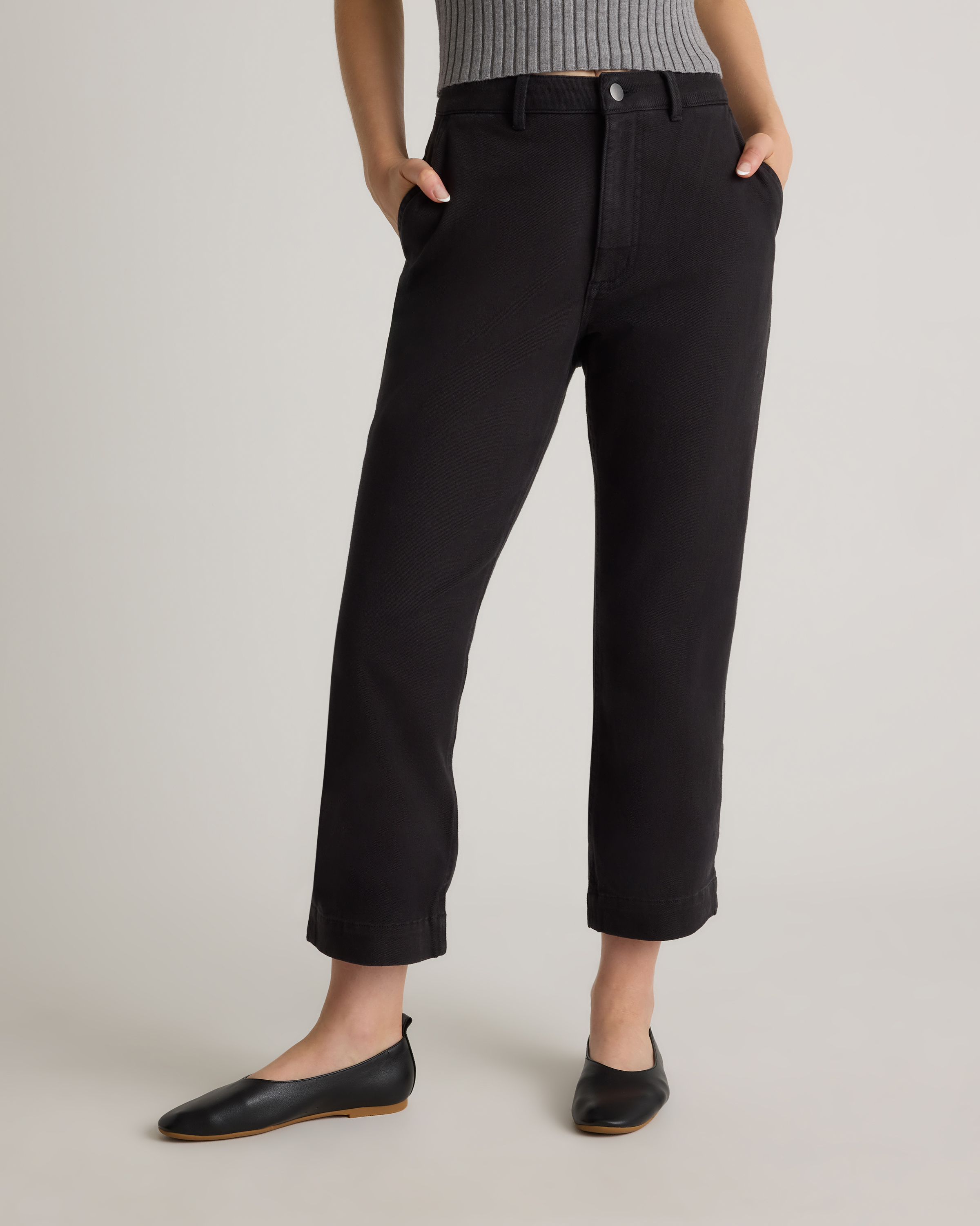 Organic Stretch Cotton Twill Straight Leg Cropped Pants