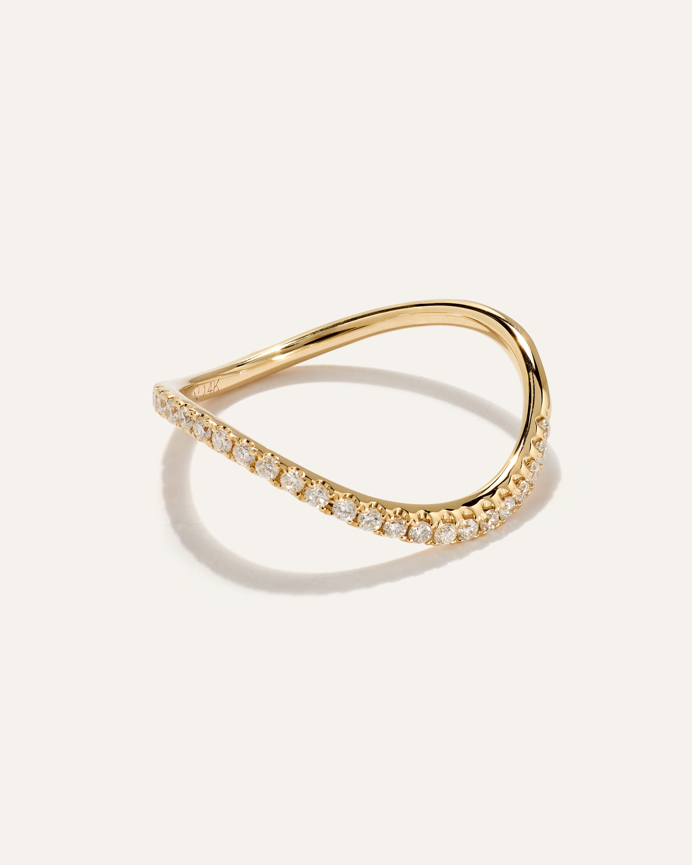 14K Gold Pave Diamond Wave Ring