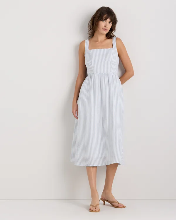 100% European Linen Fit & Flare Midi Dress