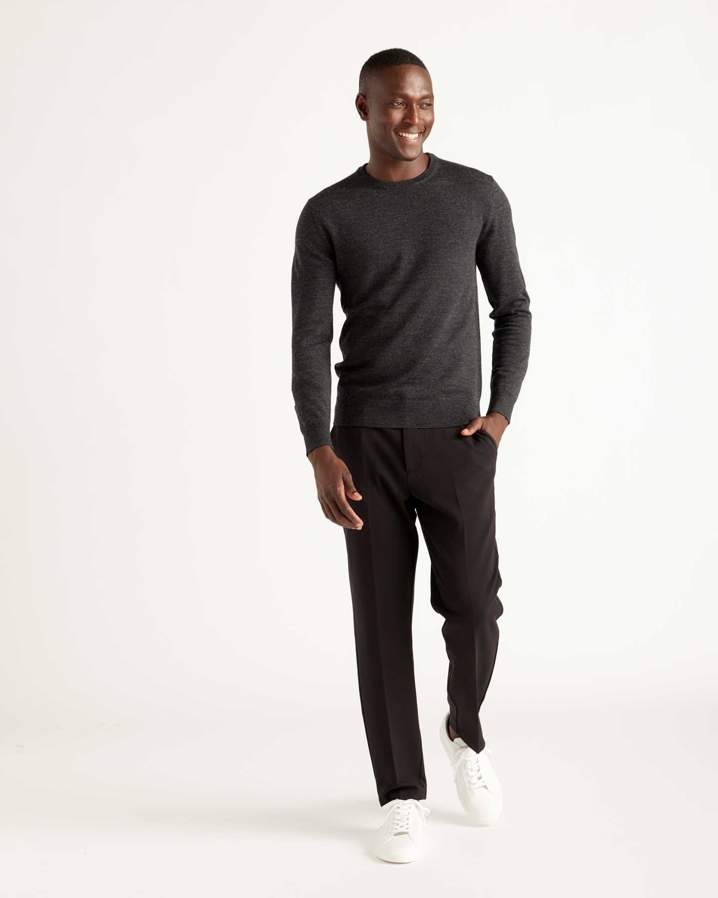 Australian Merino Wool Crew Sweater - Charcoal