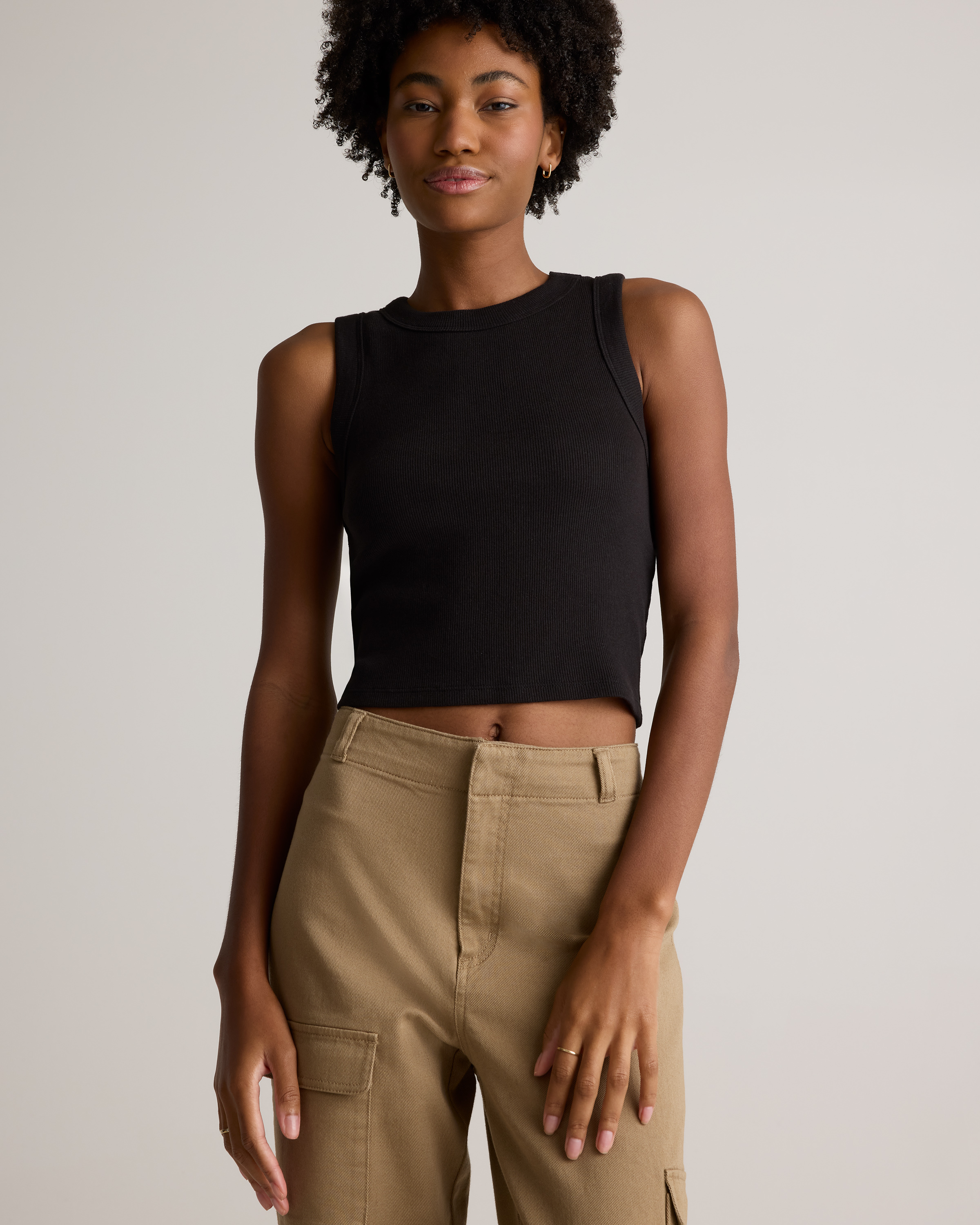 Organic Cotton Micro-Rib Cropped Cutaway Tank (3-Pack) in Black