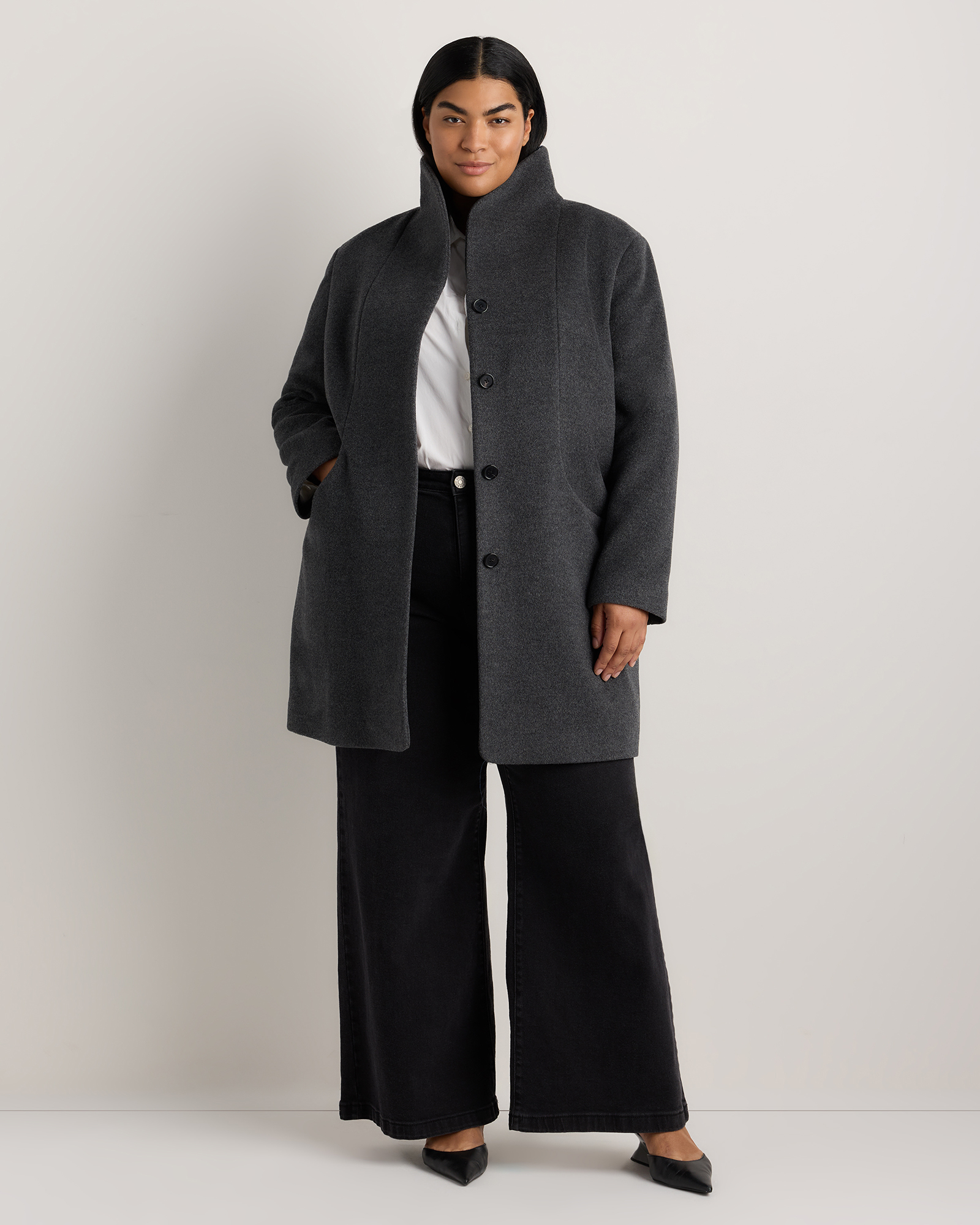 Wool Cashmere Cocoon Coat - Plus Size in Heather Charcoal