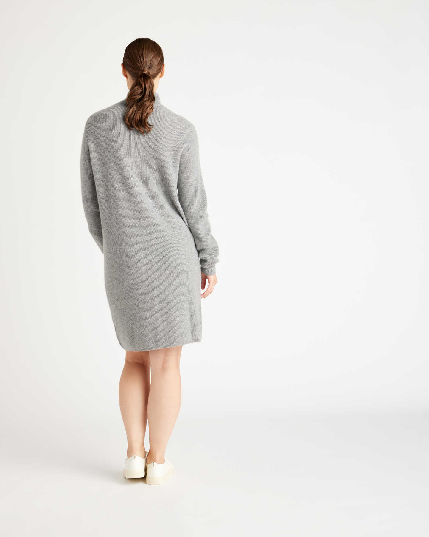 Mongolian Cashmere Textured Sweater Dress - Heather Grey - 3 - Thumbnail
