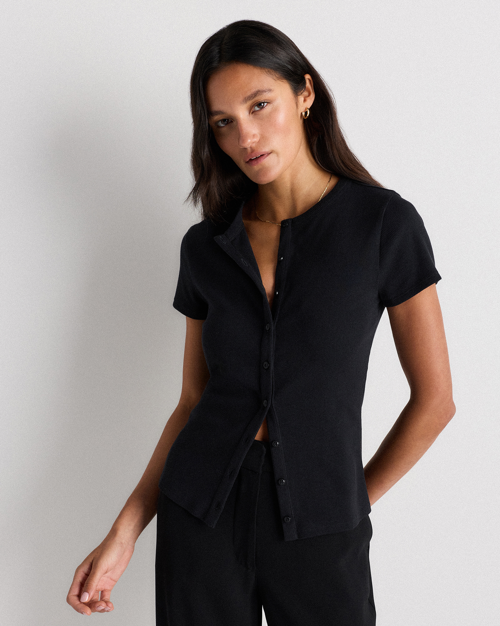 Organic Cotton Micro-Rib Button Tee