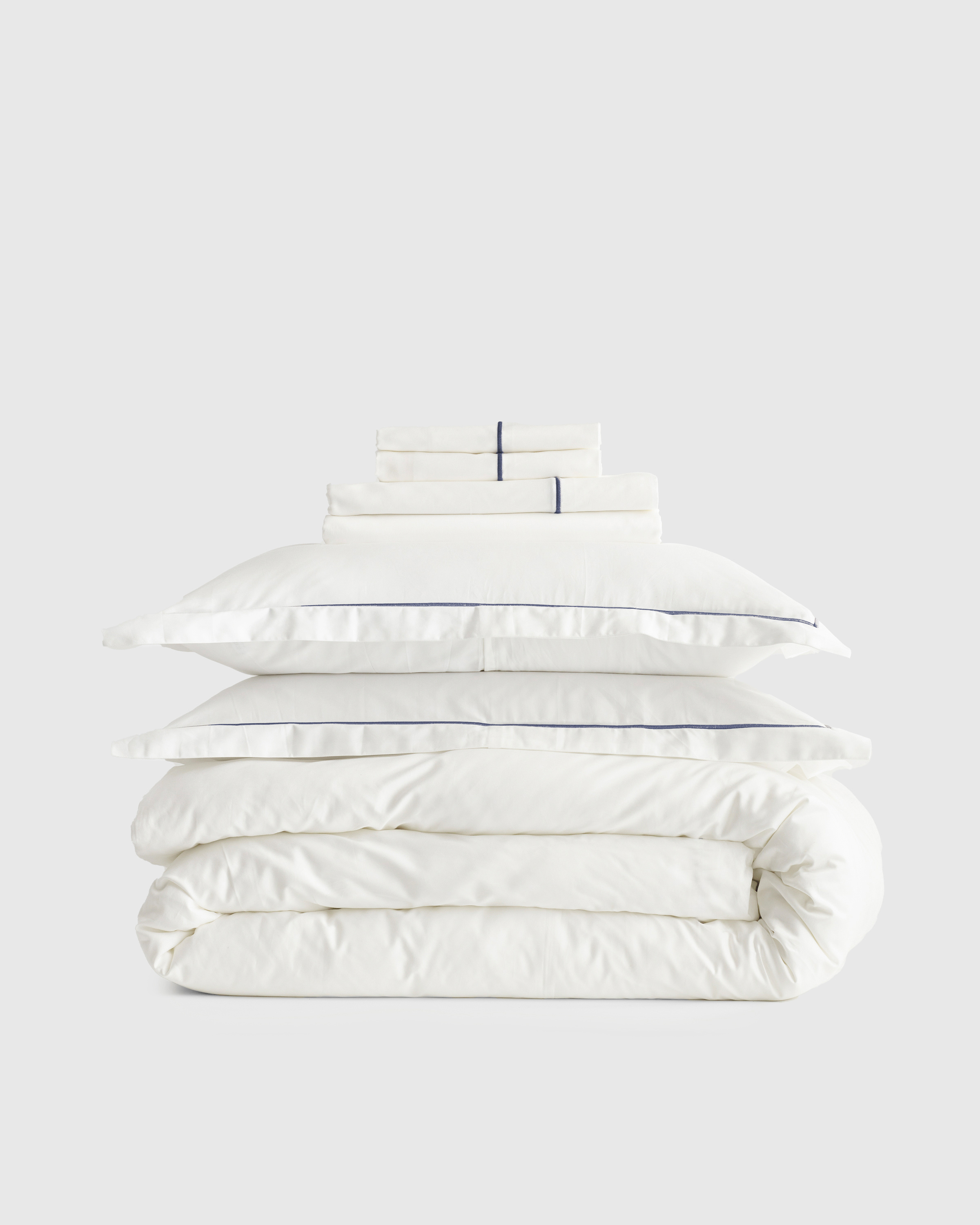Cal King Size Classic Organic Percale Embroidered Deluxe Bedding Bundle