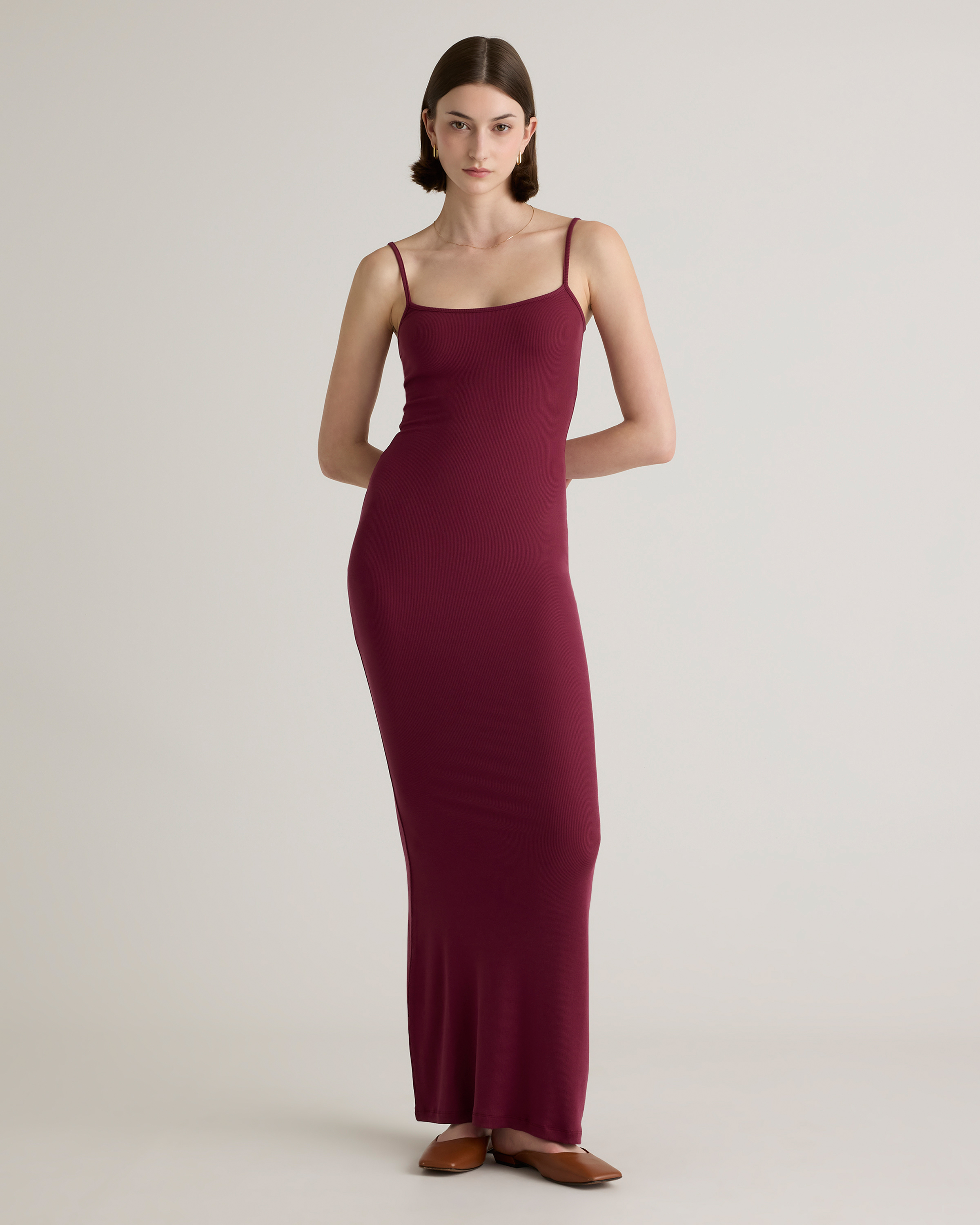 Shop Quince Women's Tencel Rib Knit Maxi Slip Dress In Wine