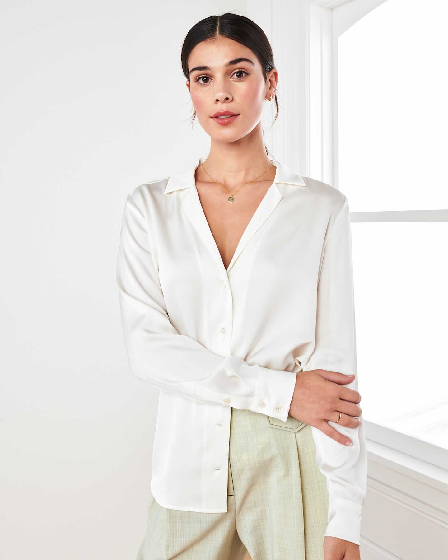 Washable Stretch Silk Notch Collar Blouse | Quince