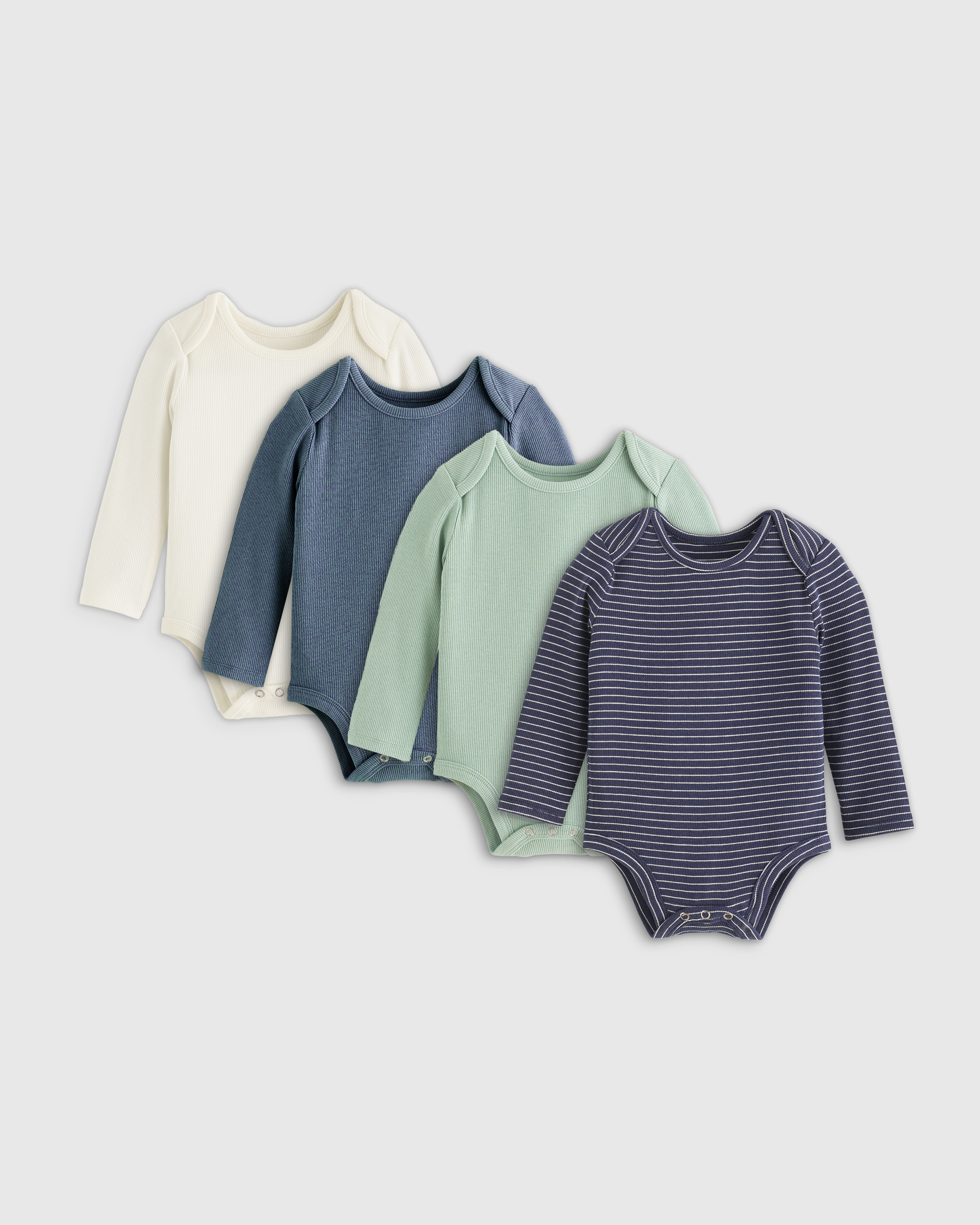 Shop Quince The Softest Rib Long Sleeve Bodysuit 4-pack In Navy Stripe/blue/green