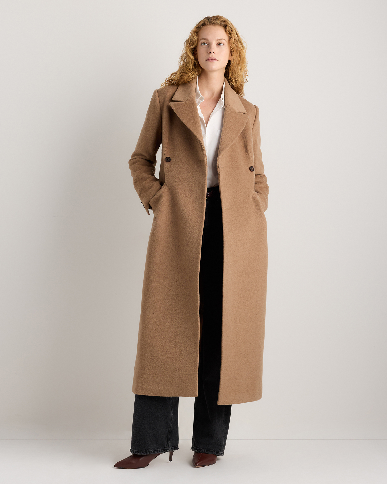 Wool Cashmere Tailored Long Coat in Dark Chocolate