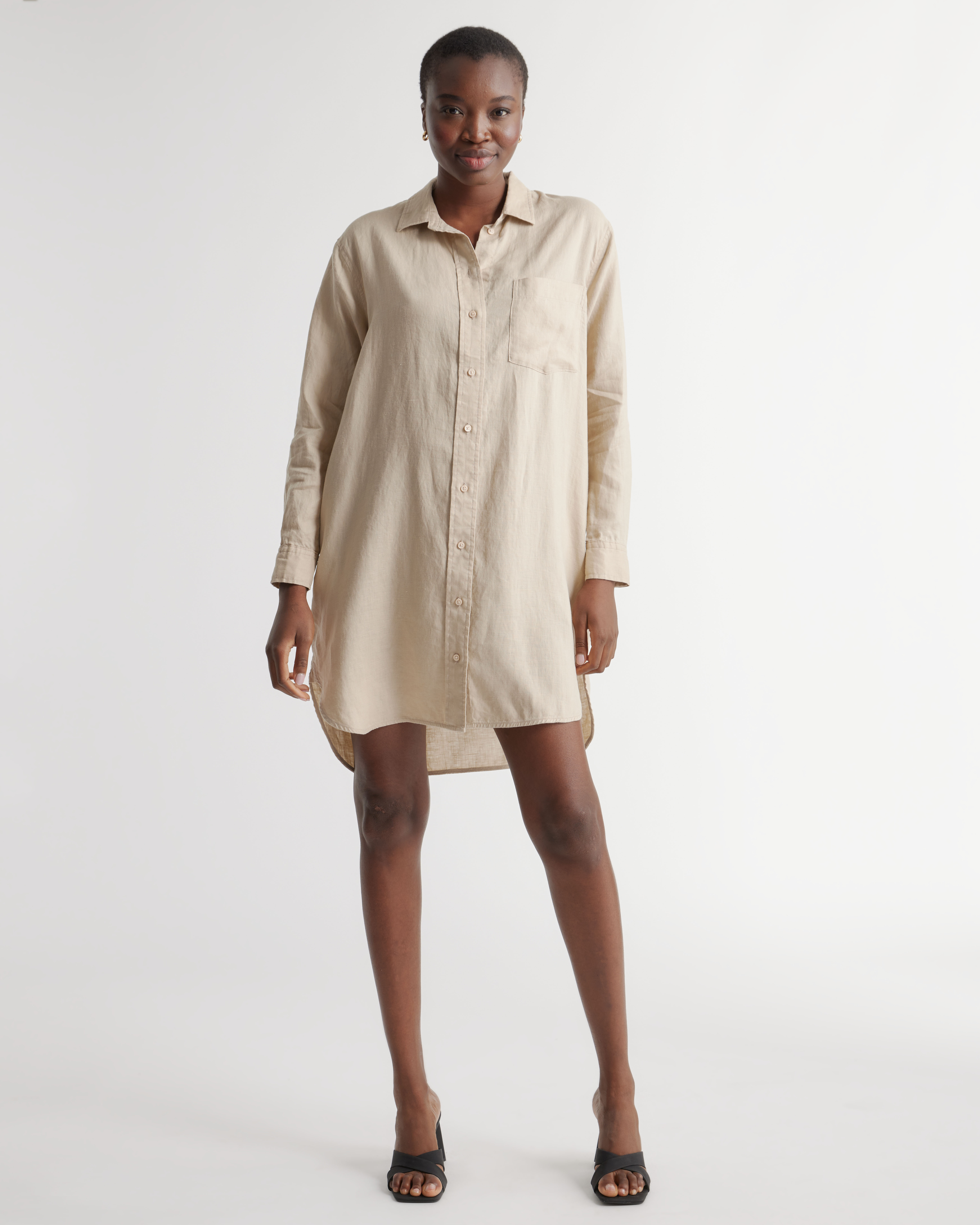 Quince Women's 100% European Linen Shirt Dress In Driftwood