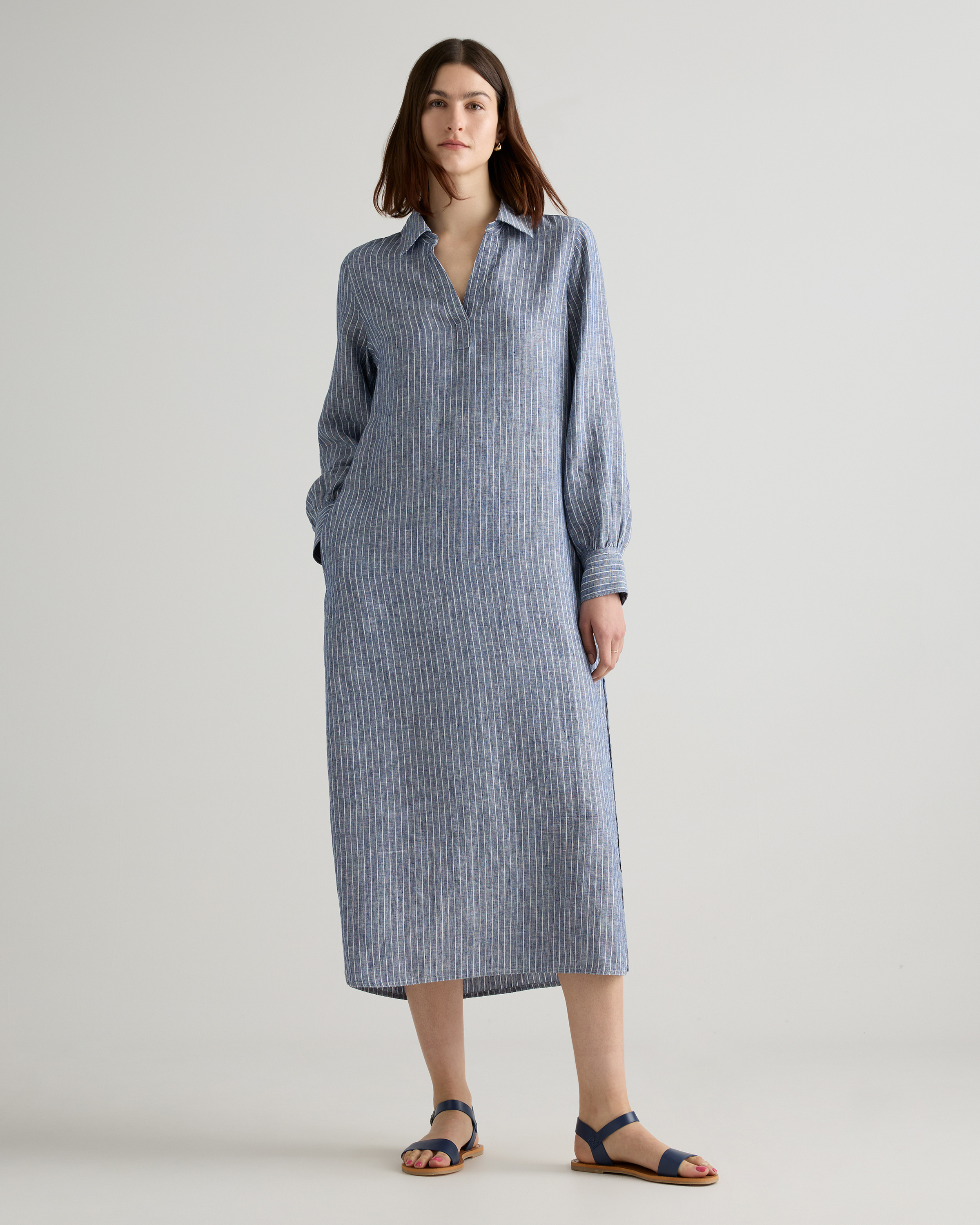 100% European Linen Popover Maxi Dress