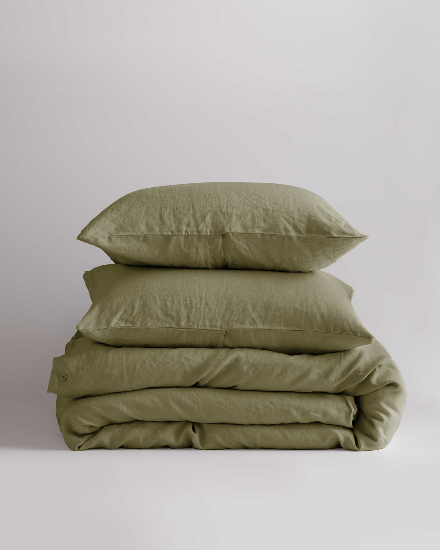European Linen Duvet Cover Set - Washed Olive - 6