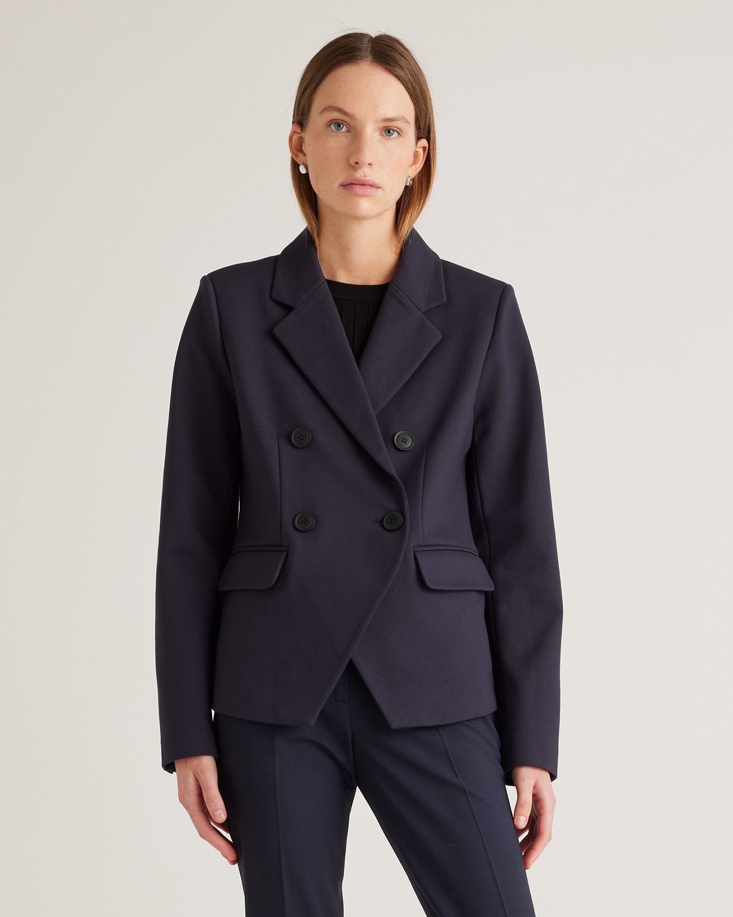 Quince Women's Ultra-stretch Ponte Double Breasted Blazer In Navy