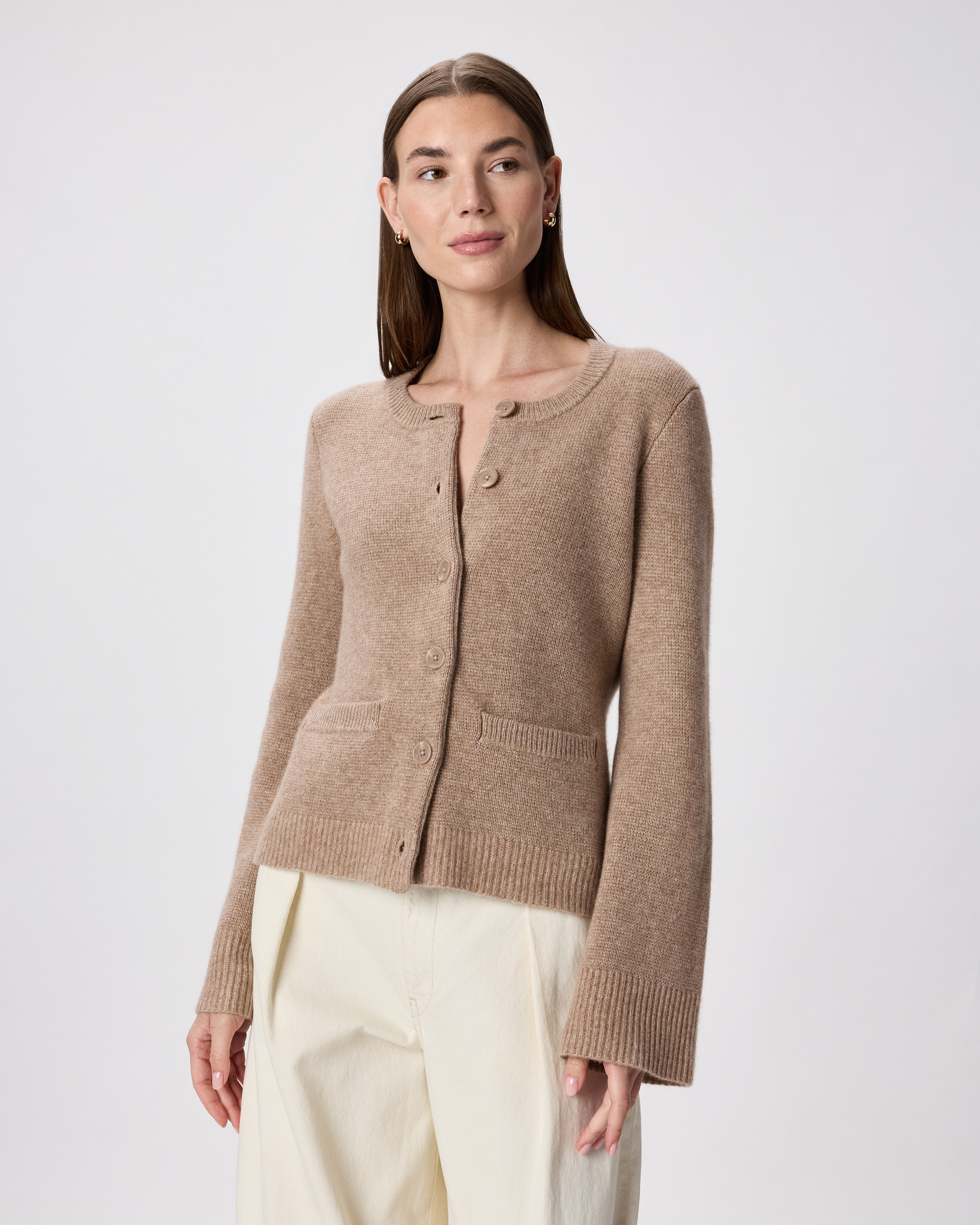 Mongolian Cashmere Structured Cardigan in Oatmeal